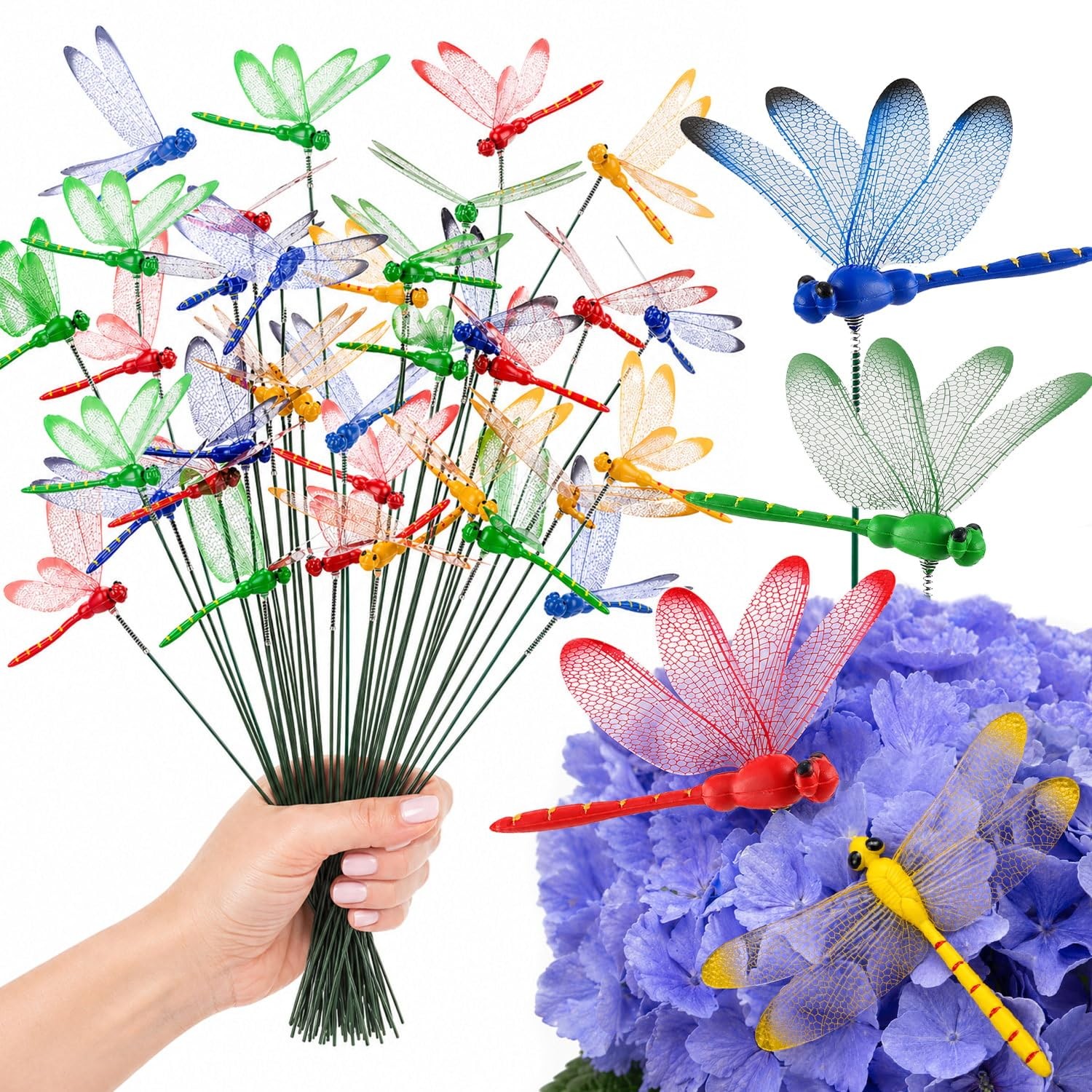 40 Pcs Dragonfly Stakes, Fake Dragonflies Garden Stakes Outdoor, Realistic Pl…