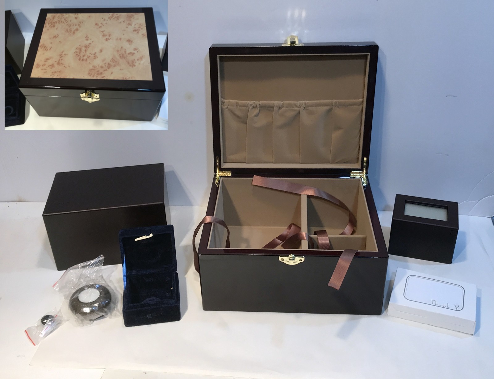 Brown Wood & Burlwood Cremation Box Memorial Urn Kit for Human Remains Read Info