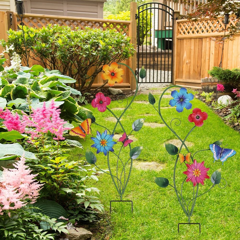 Garden Decor for Outside, 2 Pack 37“ Metal Butterfly Garden Stakes, Spring Wa…