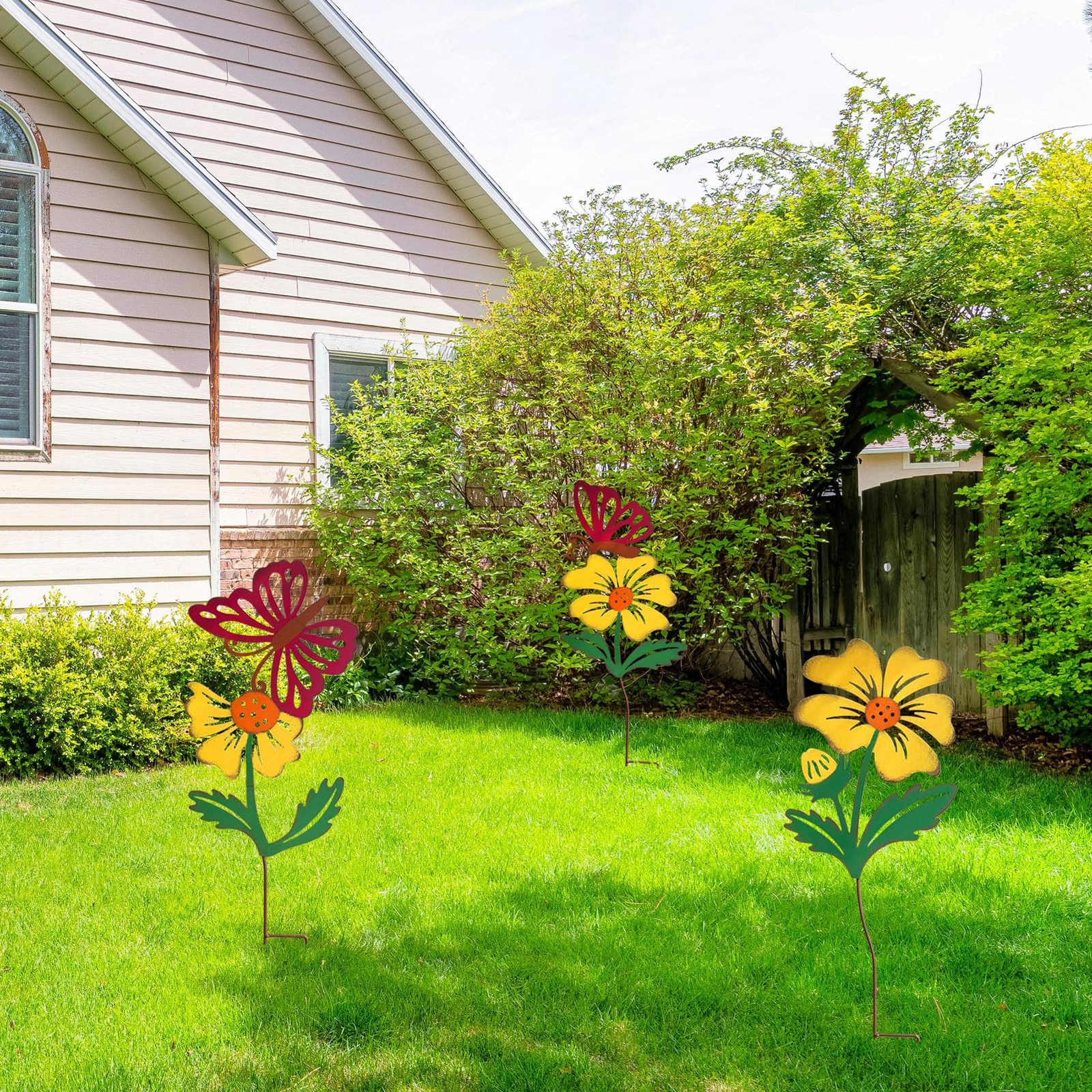 3 Pack Butterfly&Flower Metal Flowers for Outside & Decorative Garden Stakes …