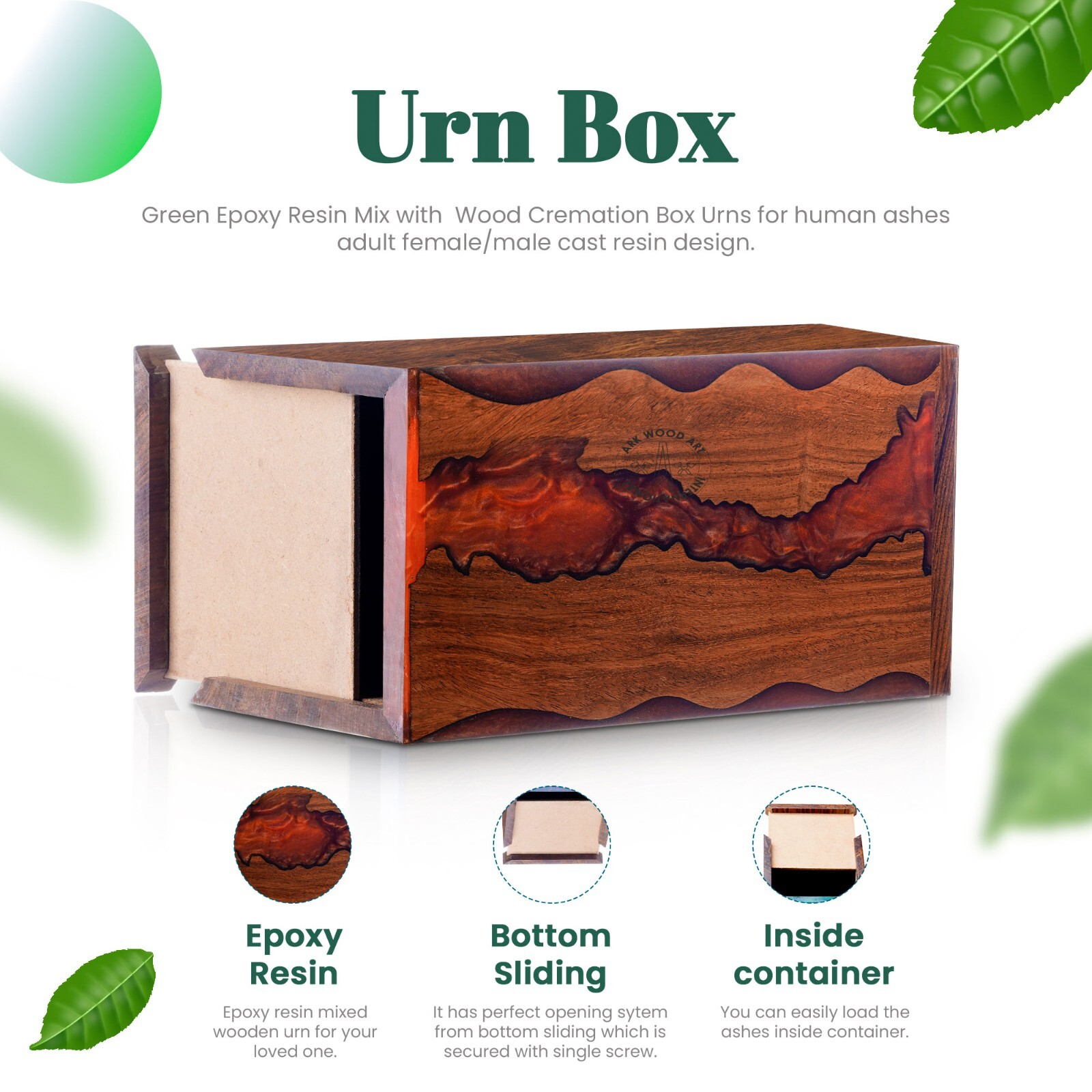 Cremation Urns for Human Ashes | Red Shadow Resin Epoxy and Wood Urns for Ashes
