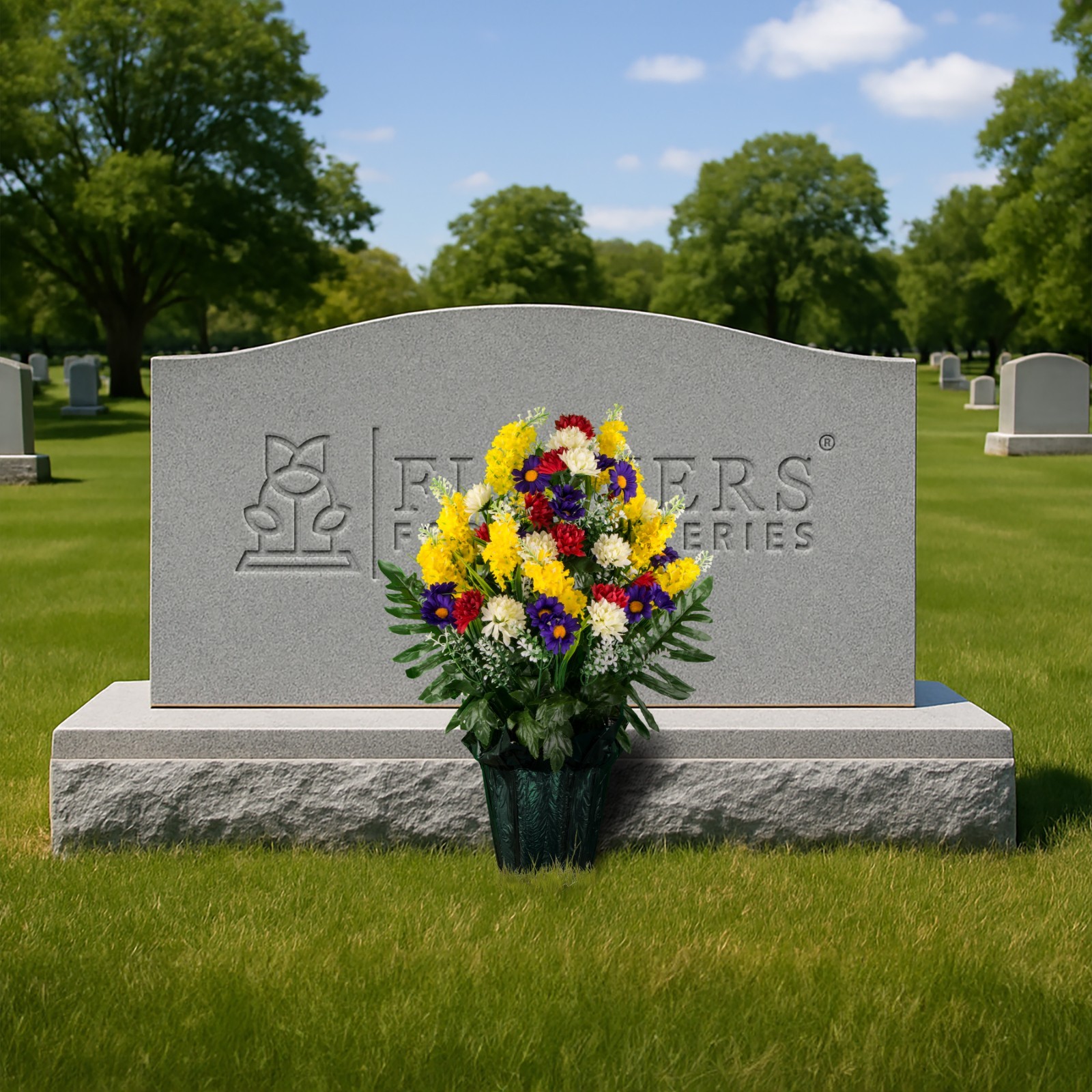 Artificial Graveside Flowers – Yellow Red Purple Wildflowers in Pot