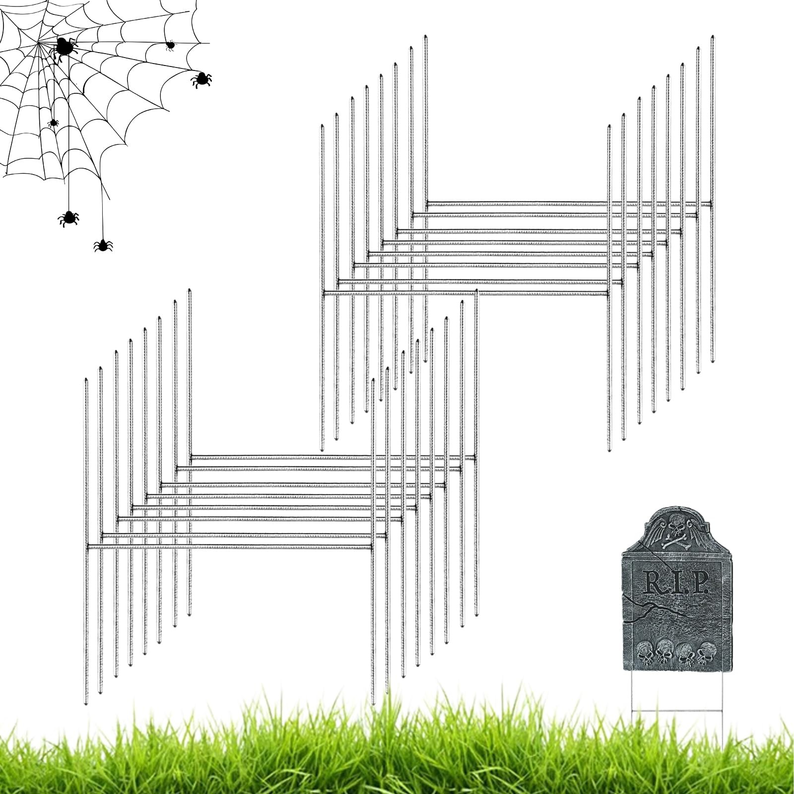 16Pcs Halloween Metal Stakes, Heavy Duty H-Shaped Tombstone Stakes, Foam Grav…
