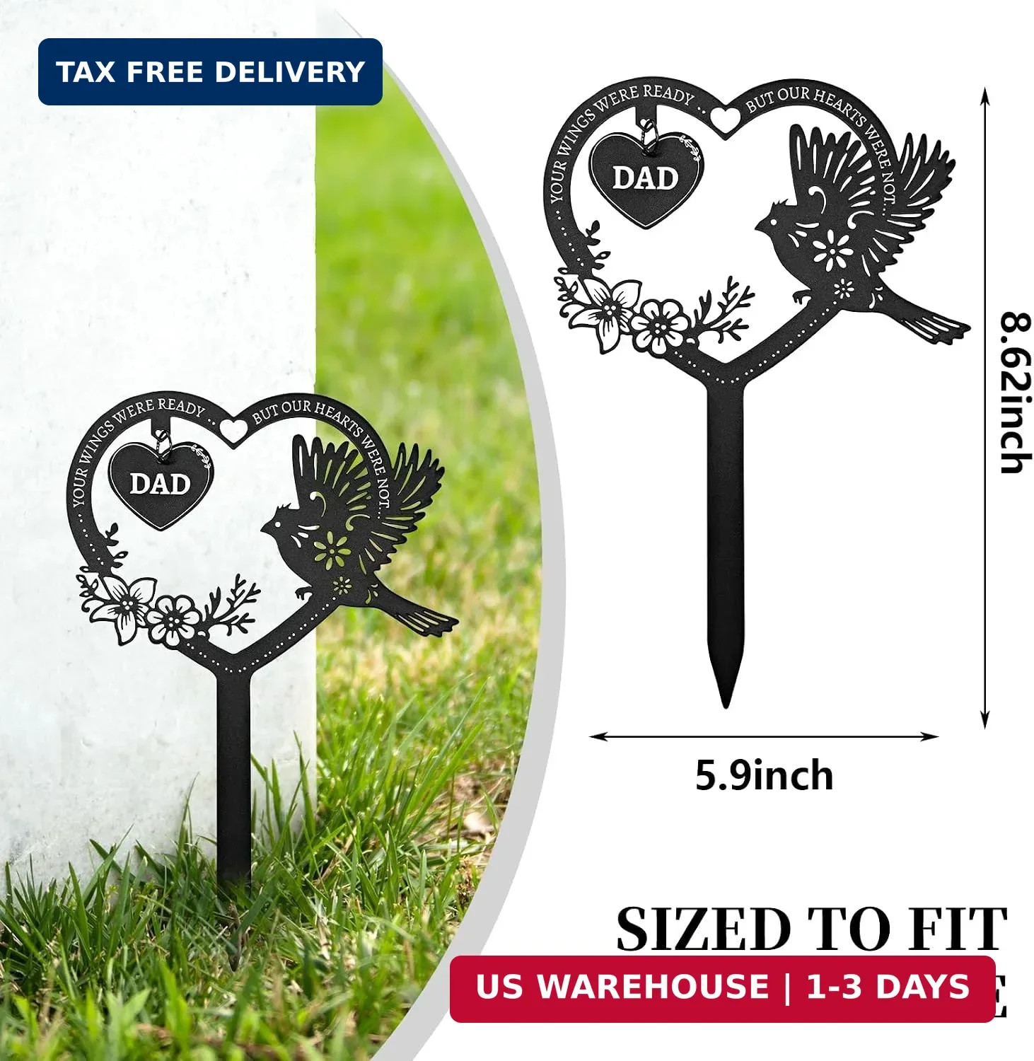 Grave Decorations for Cemetery, Dad Memorial Grave Marker, Heart Metal Plaque St
