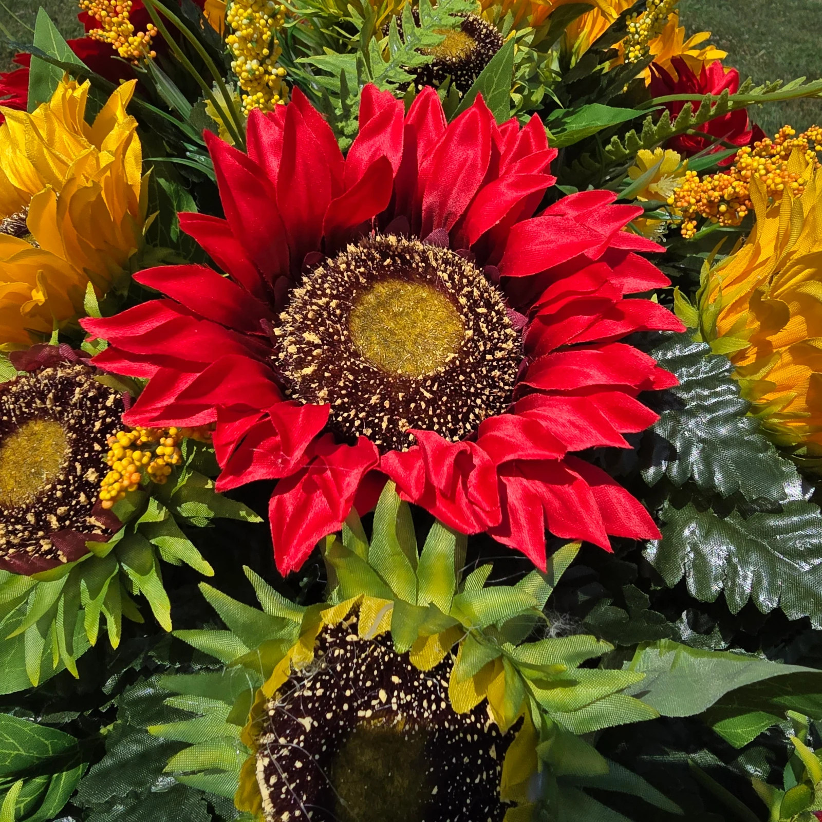 Red and Yellow Sunflower Memorial Headstone Saddle