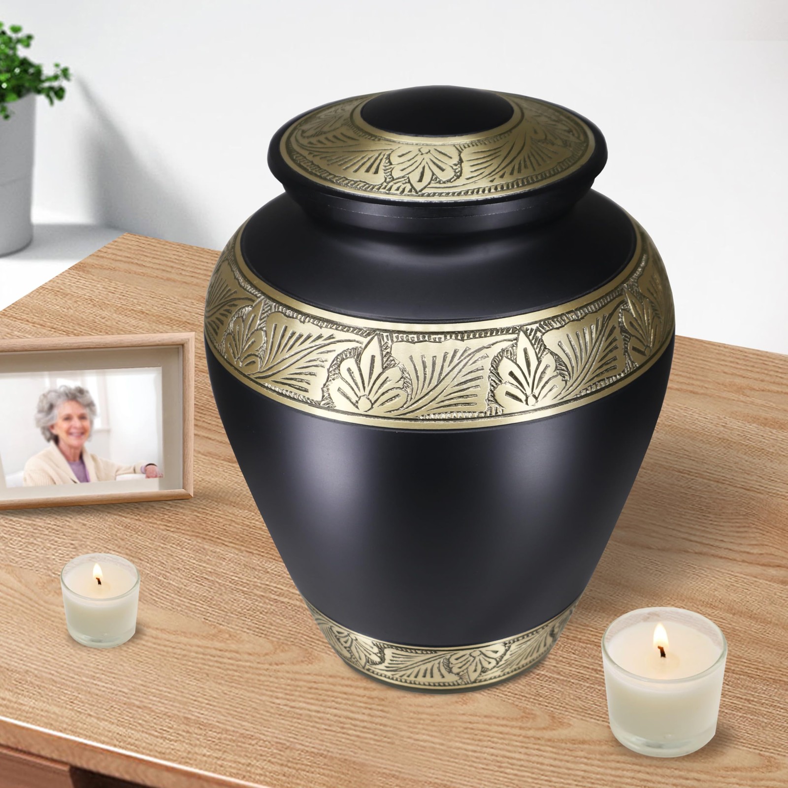 Adult Cremation Urn for Ashes – Black & Gold Decorative Burial Memorial