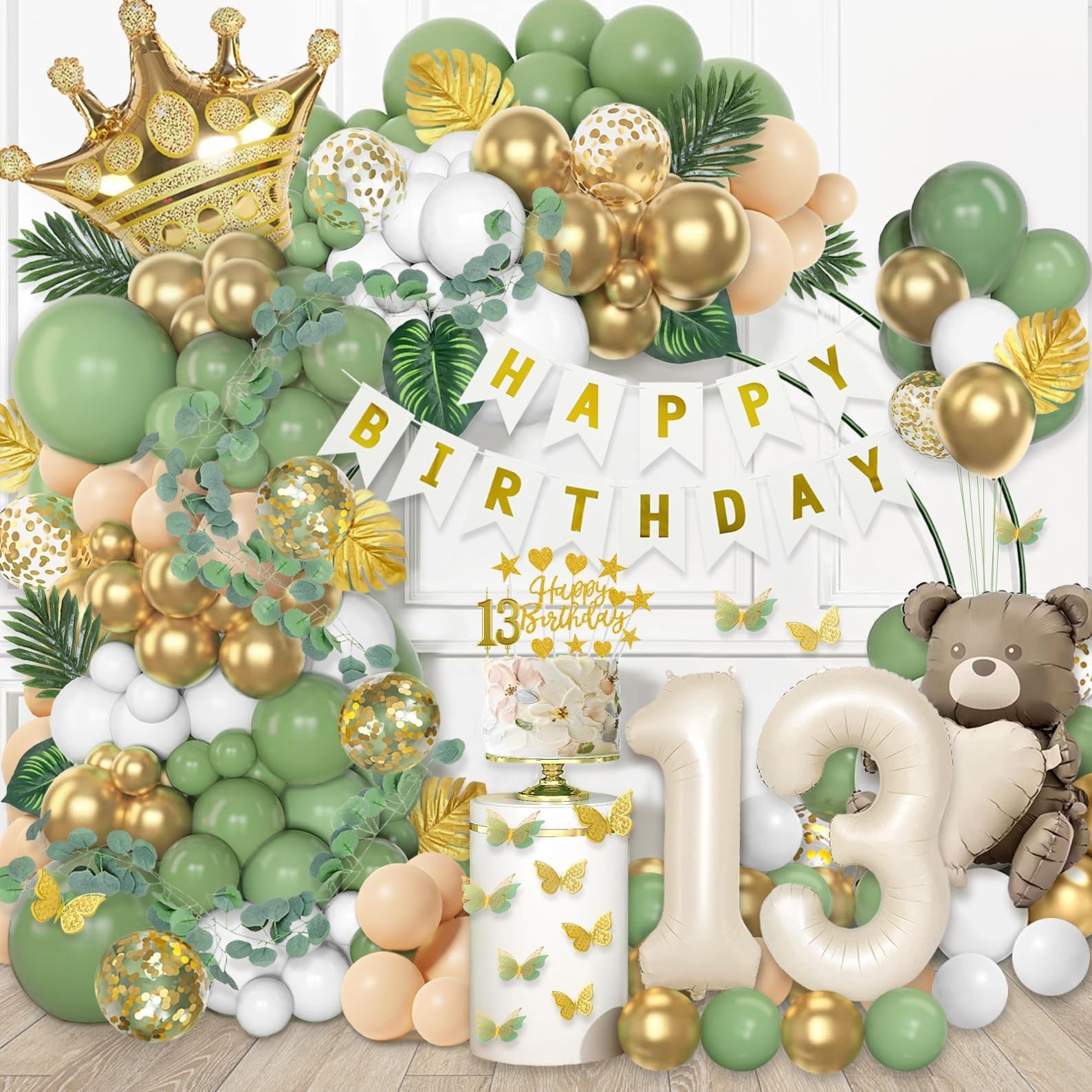 Sage Green 13th Birthday Decorations, 13th Birthday Decorations for Girls, 5 …