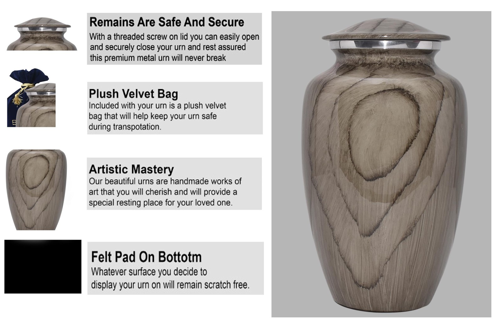 BOLD & DIVINE Wooden Textured Large Cremation Urn | Human Ashes Memorial Urn,…