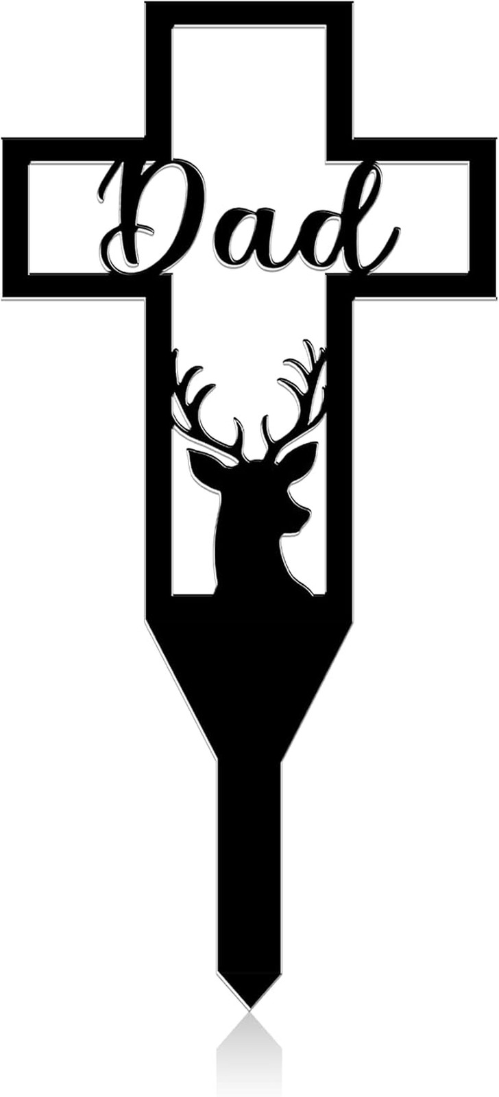 Memorial Cross Grave Marker with Deer Design, Cemetery Decoration, Dad Tribute