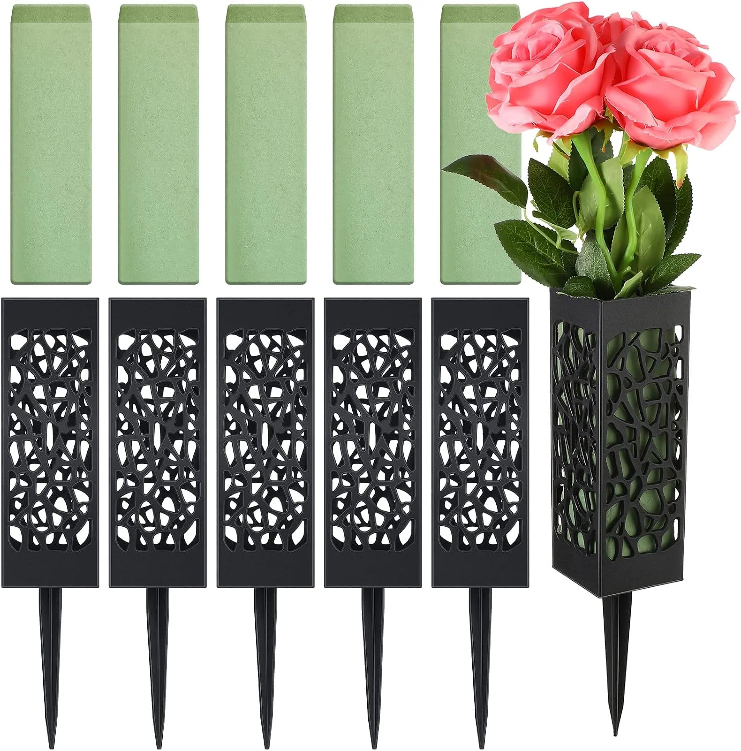 12 Pack Cemetery Vases with Spikes & Foam 6 Pcs 12 Inch Plastic Memorial Grave V