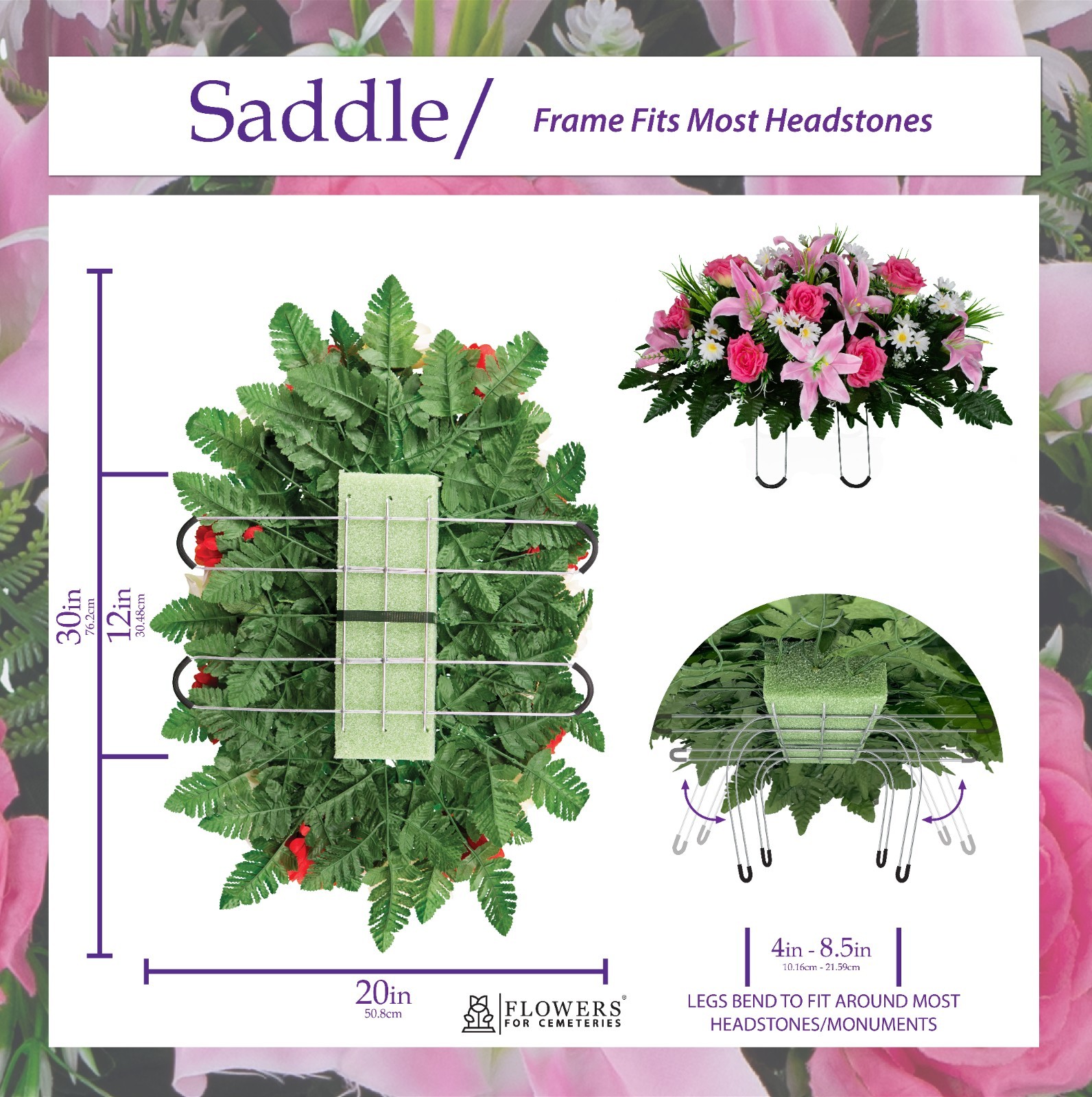 Artificial Cemetery Saddle- Pink Lily and Rose with White Daisies