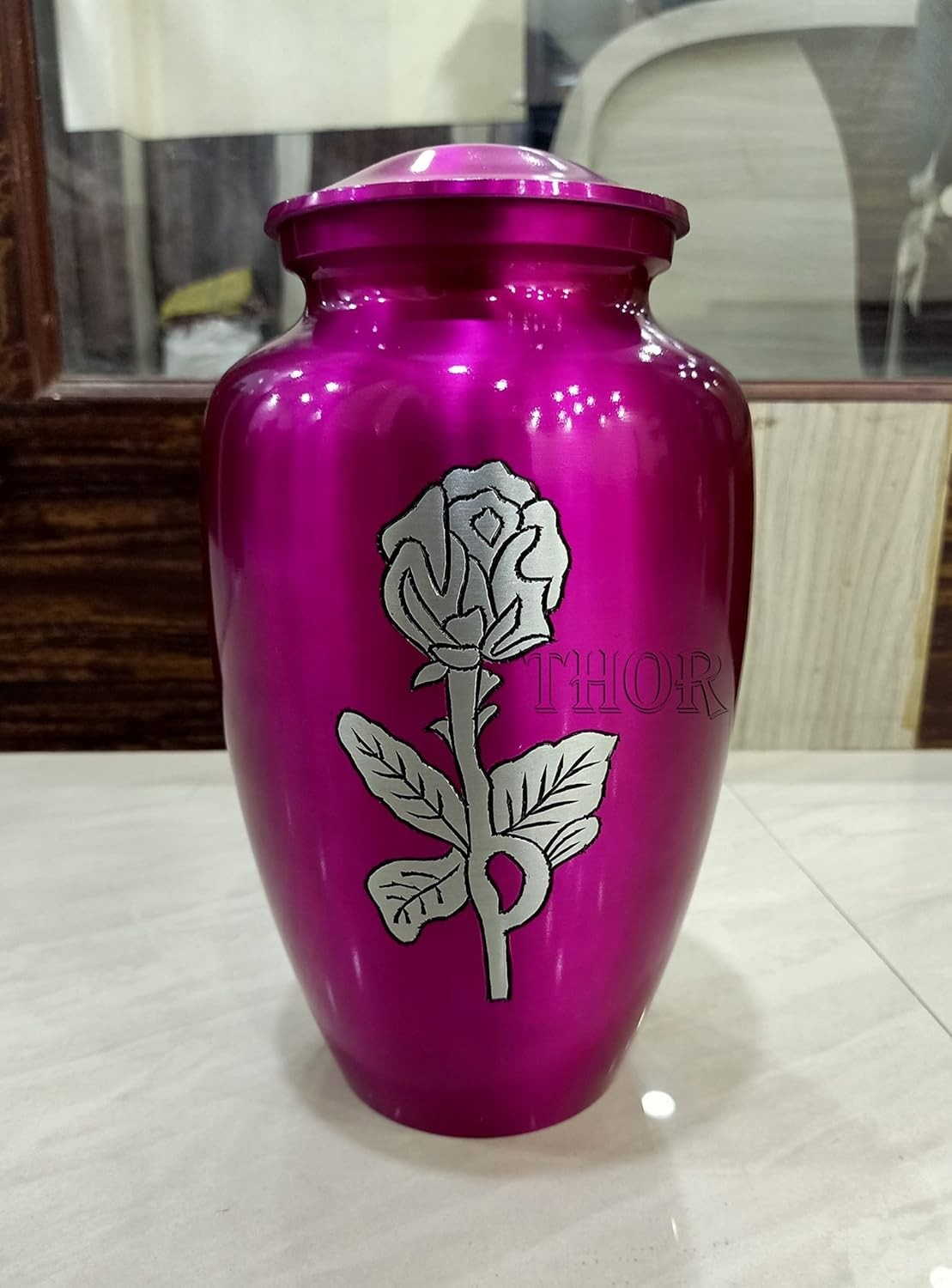 Large Pink & Silver Rose Patterned/Urn for Adult Urns Rose Cremation Urn/Colorfu