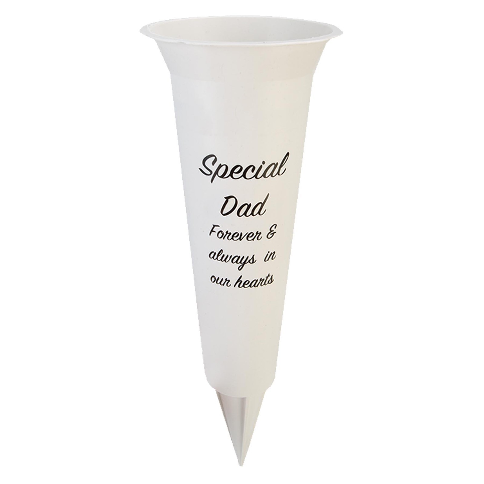 White Graveside Memorial Flower Spiked Vase with Wavy Edge – Special Dad