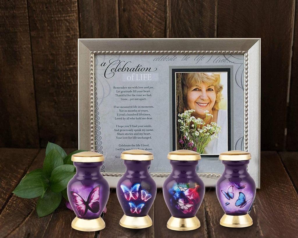 BOLD & DIVINE Butterfly Theme Cremation Urns | Small (Set of 4), Dark Purple