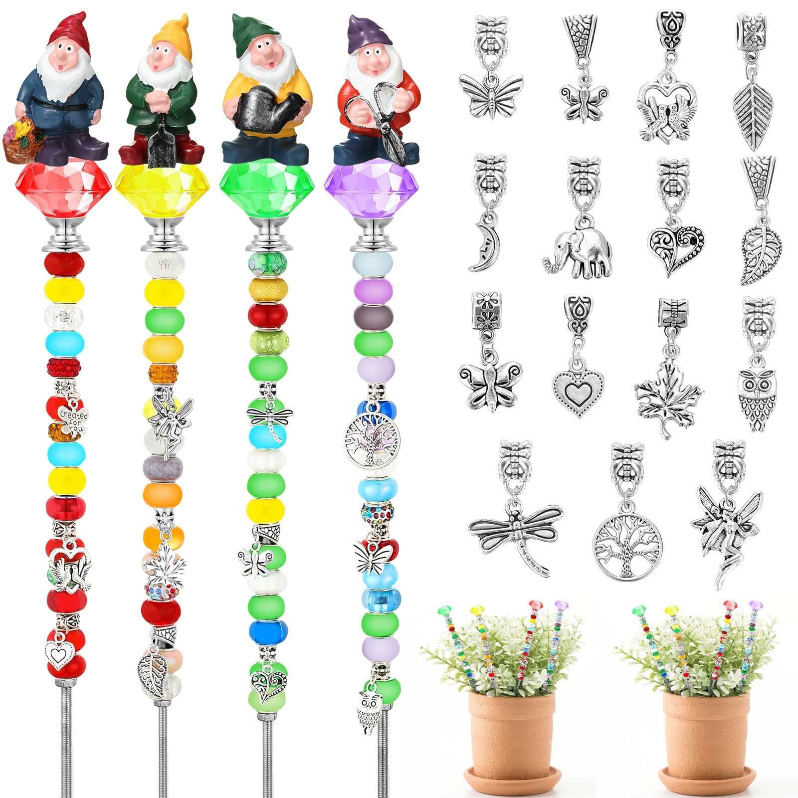 95 Pcs Gnome Garden Stakes Fairy Wand Garden DIY Beaded Stakes Decor 4 Crysta…