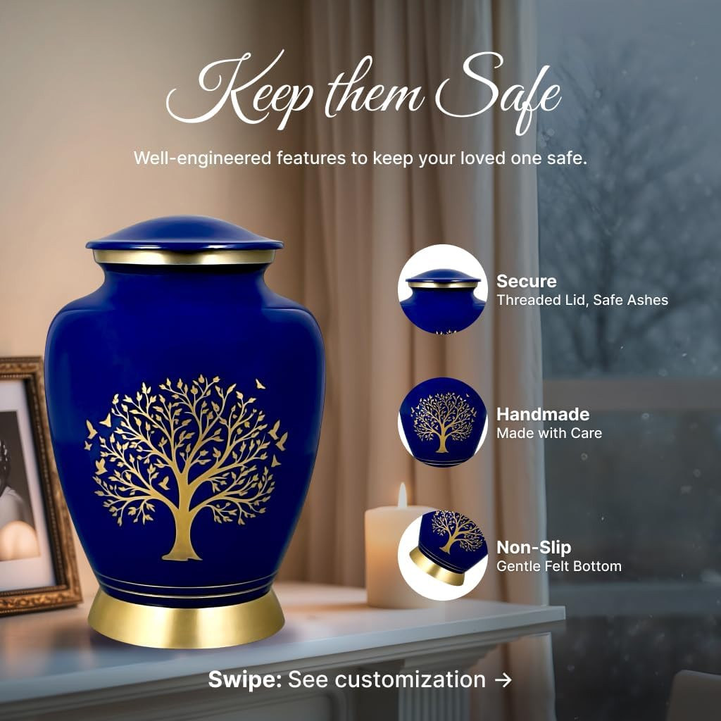 Blue Tree of Life Cremation Urns for Human Ashes – Adult Female and Male Memoria