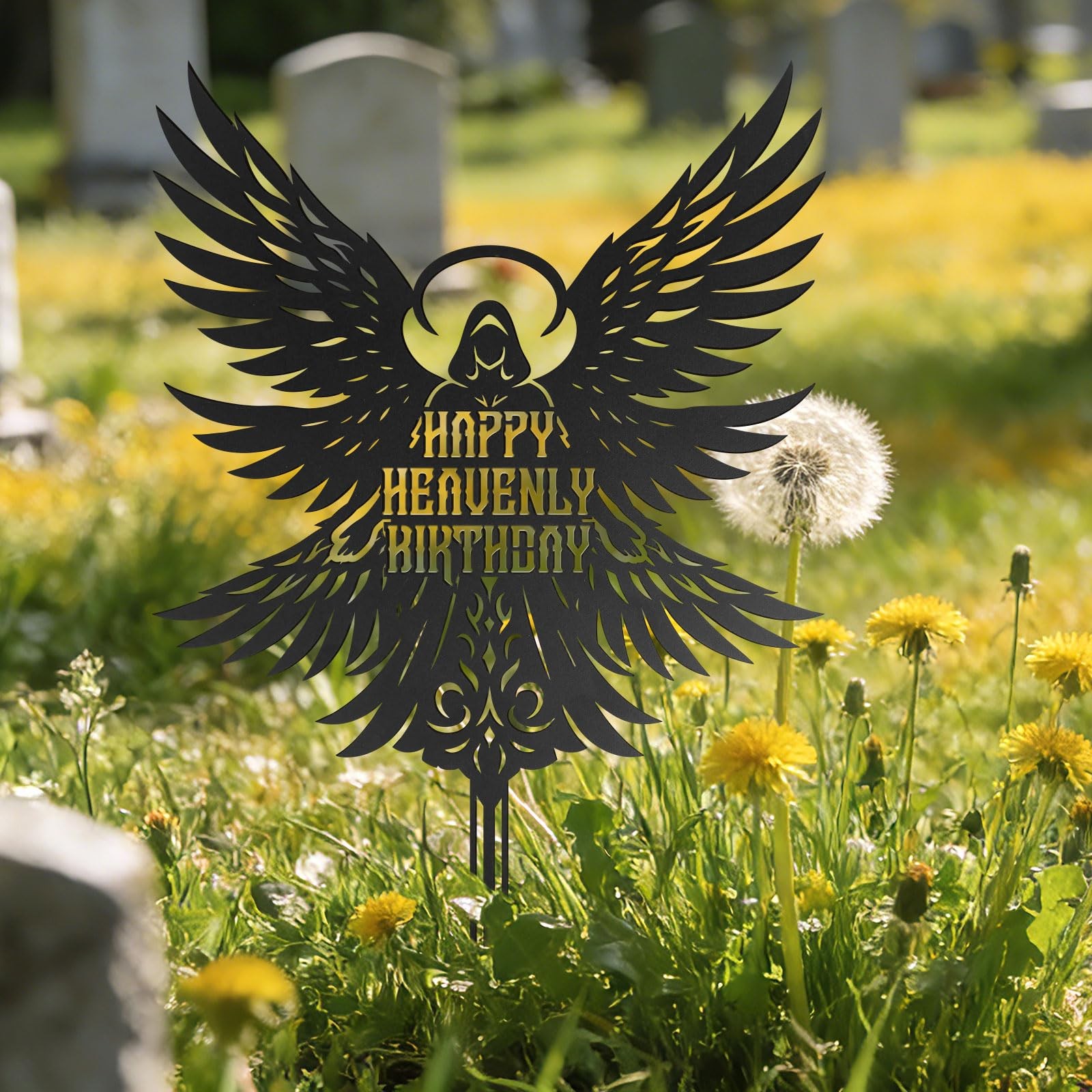 Happy Heavenly Birthday Cemetery Decorations, Durable Cemetery Metal Memorial…