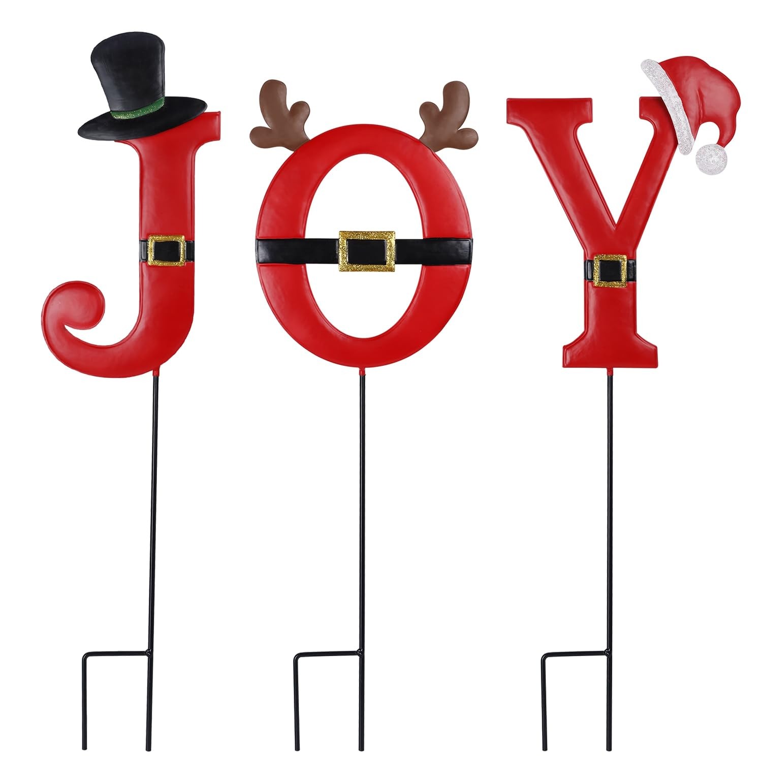 Joy Christmas Decorations – 3 Pcs Metal Garden Stakes for Outdoor Lawn Yard D…
