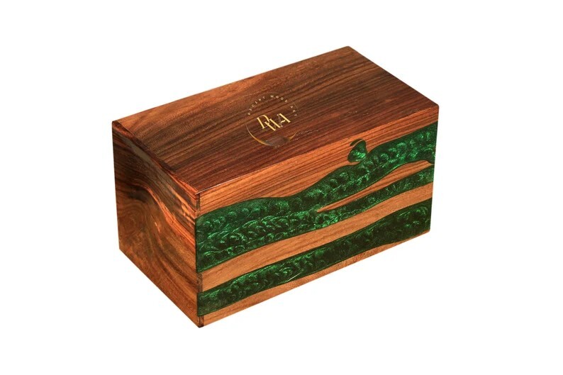 Rosewood Cremation Urn For Human Ashes, Green Resin Urn Box, Adults Urn, Pet Urn