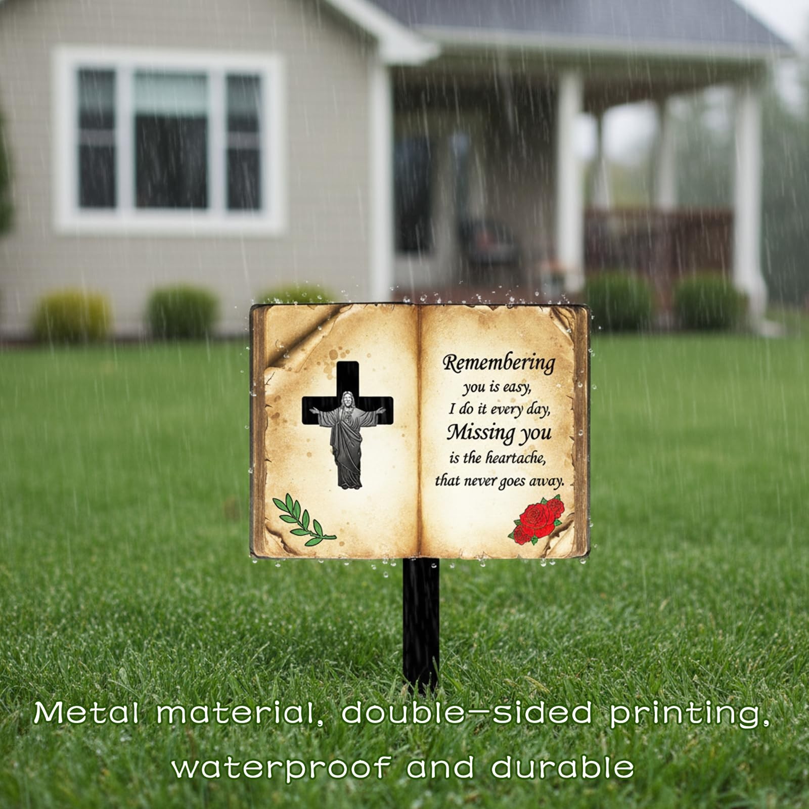 Jesus Bible Grave Marker Durable Metal Memorial Stake with Poem for Cemeteries
