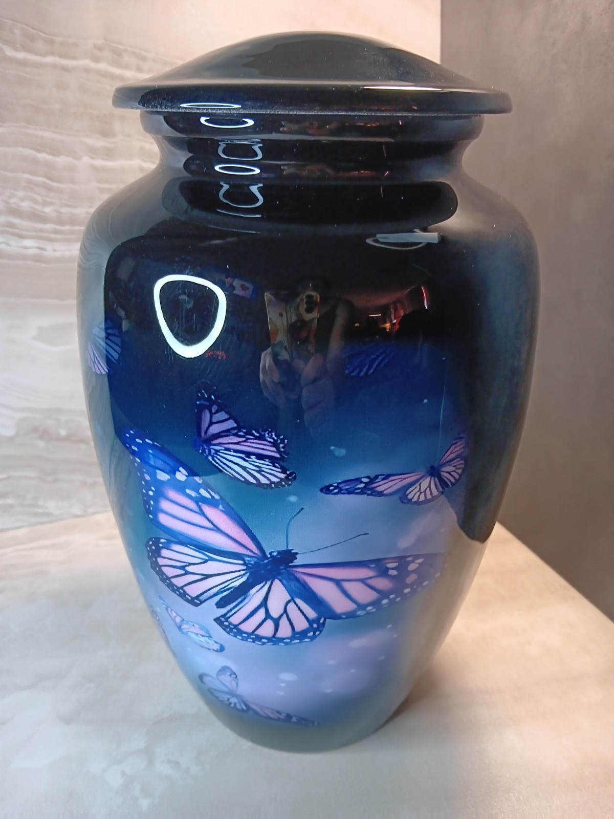 Butterfly Cremation Urn Black Purple Aluminum Large 200 cu in