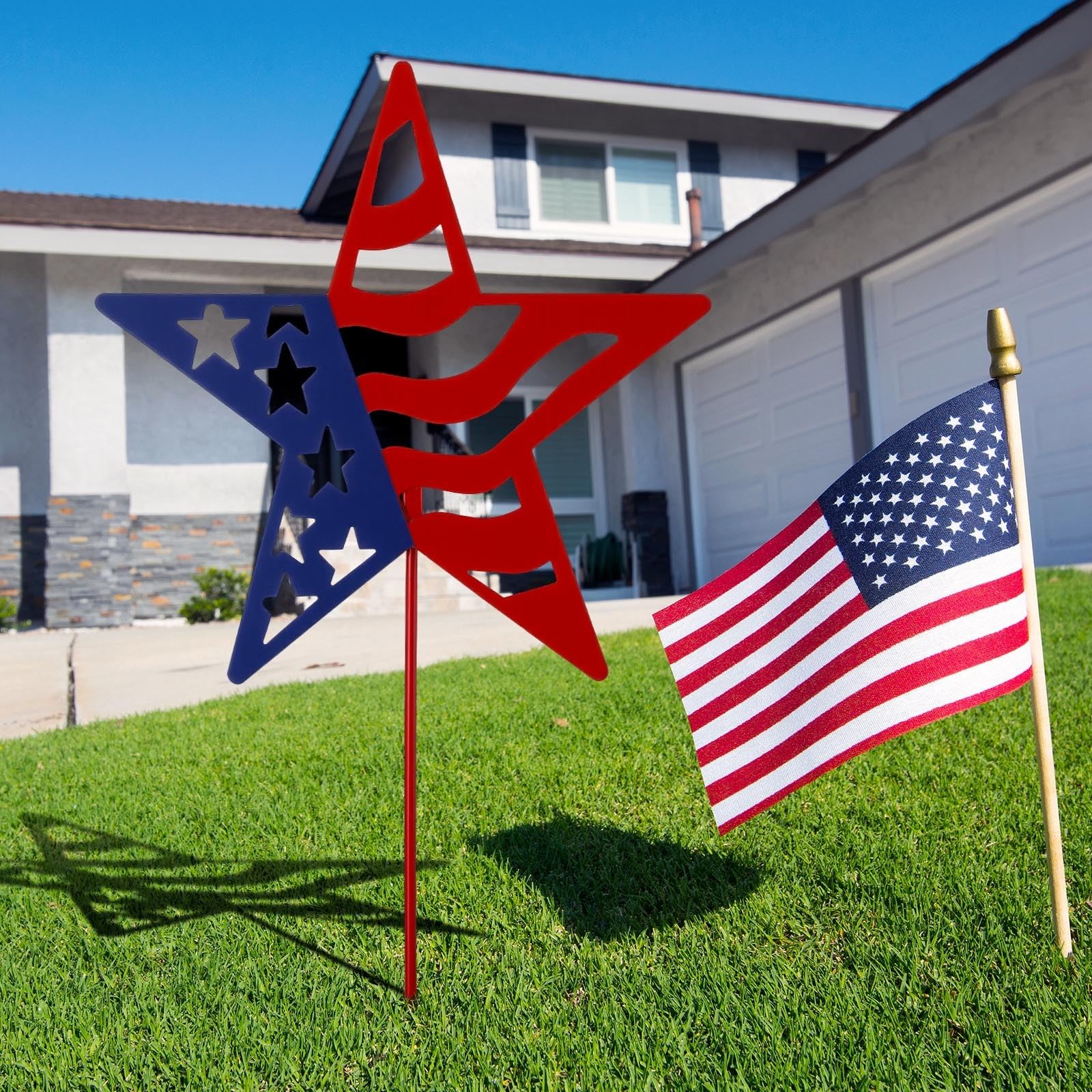 Patriotic Metal Garden Stakes Star Flag Yard Sign for Memorial Day & 4th of