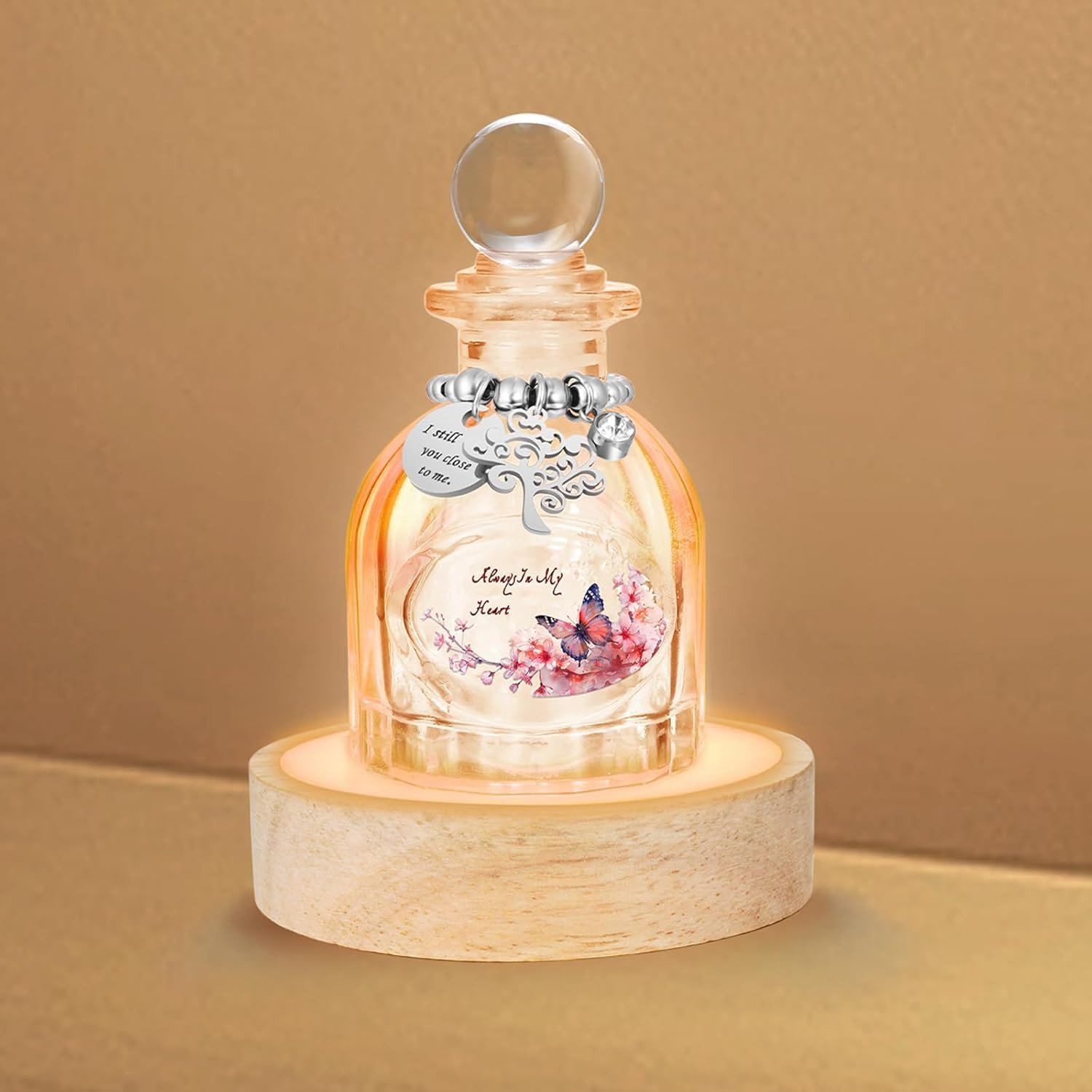 Glass Mini Urns for Human Ashes, Small Urns with Multicolor Light Base