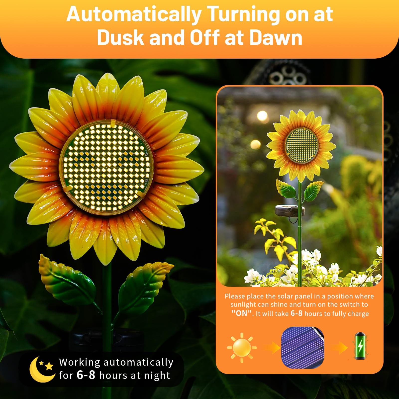 Solar Sunflower Garden Stake Lights, Yellow and Blue LED, Waterproof, Outdoor…