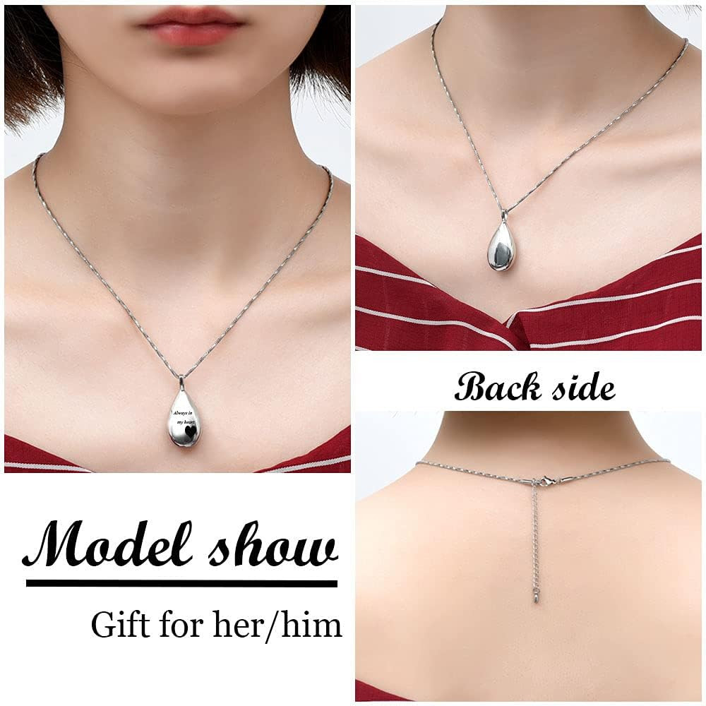 Carved Teardrop Keepsake Ashes Necklace Urn Pendant Cremation Memorial Jewelry-A
