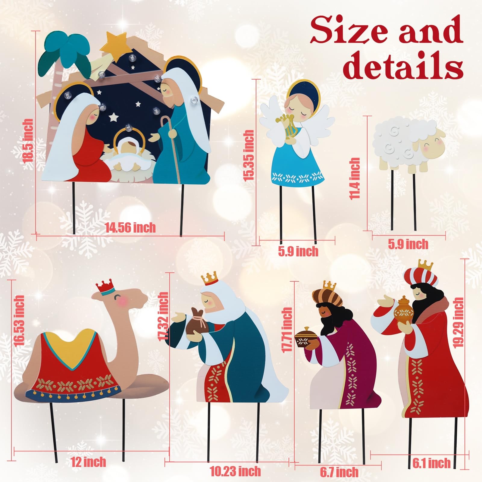 Christmas Metal Yard Stakes, 7 Pack Angel Nativity Yard Sign, Outdoor Nativit…