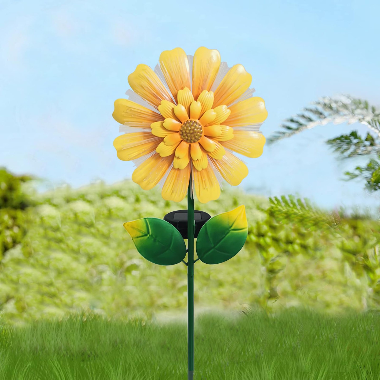 Solar Garden Stake Solar Flower with Fiber Lights Metal Sunflower Decorative …