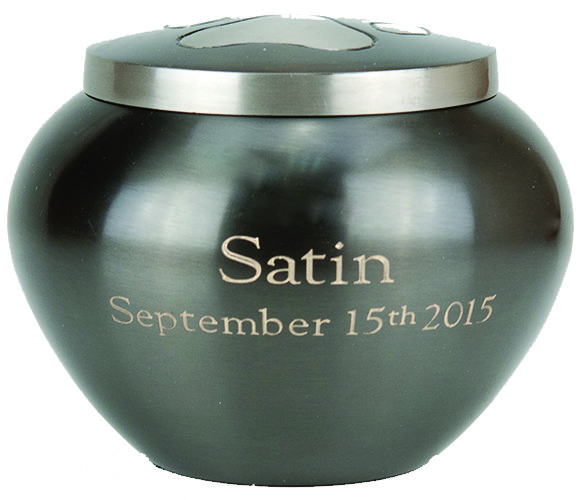 Engraved 45 Cubic Inches Nickel/Gray Brass Pawprint Pet Jar Urn Cremation Ashes