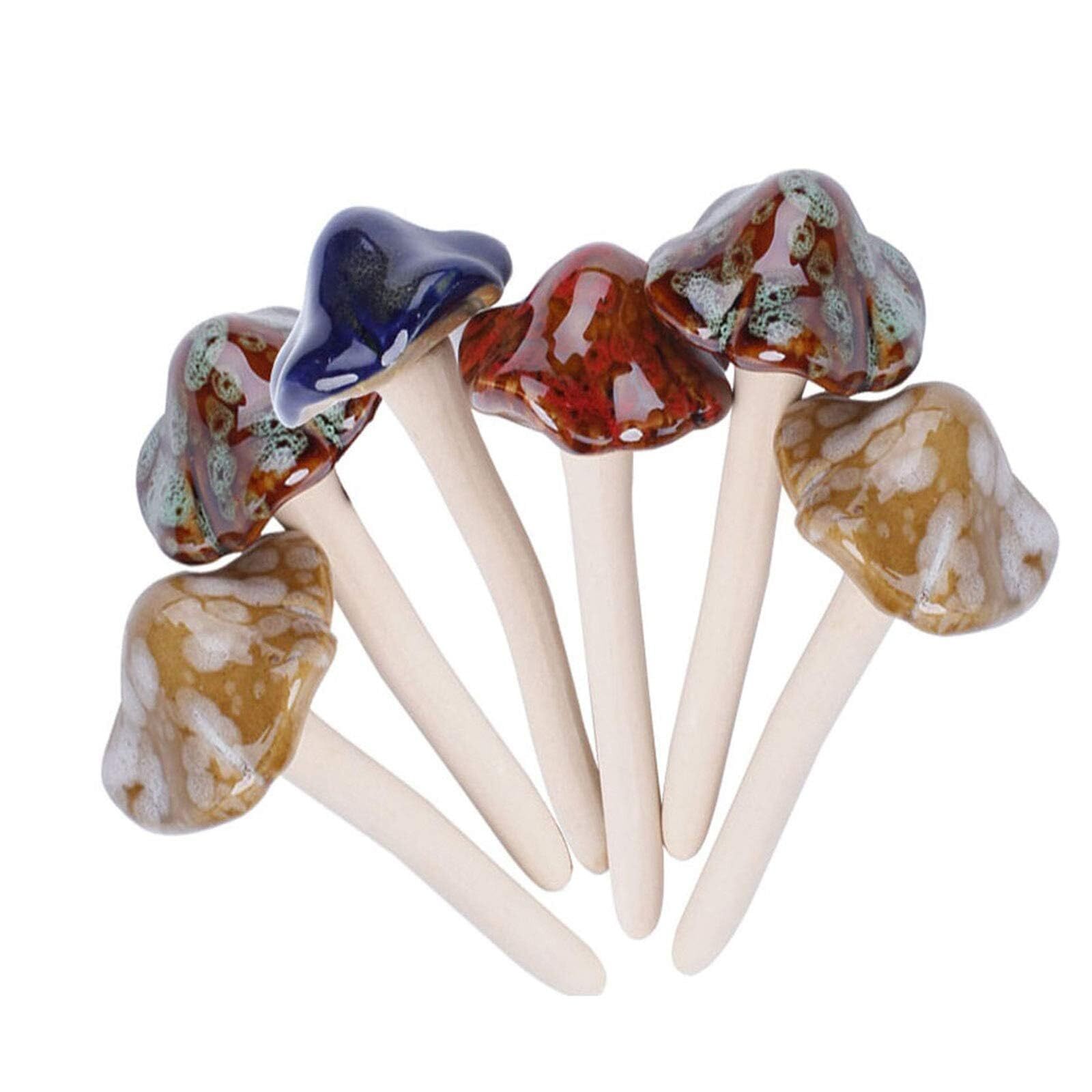 6 Piece Garden Mushrooms – Ceramic Mushroom for Yard, Fairy Garden Stakes Law…