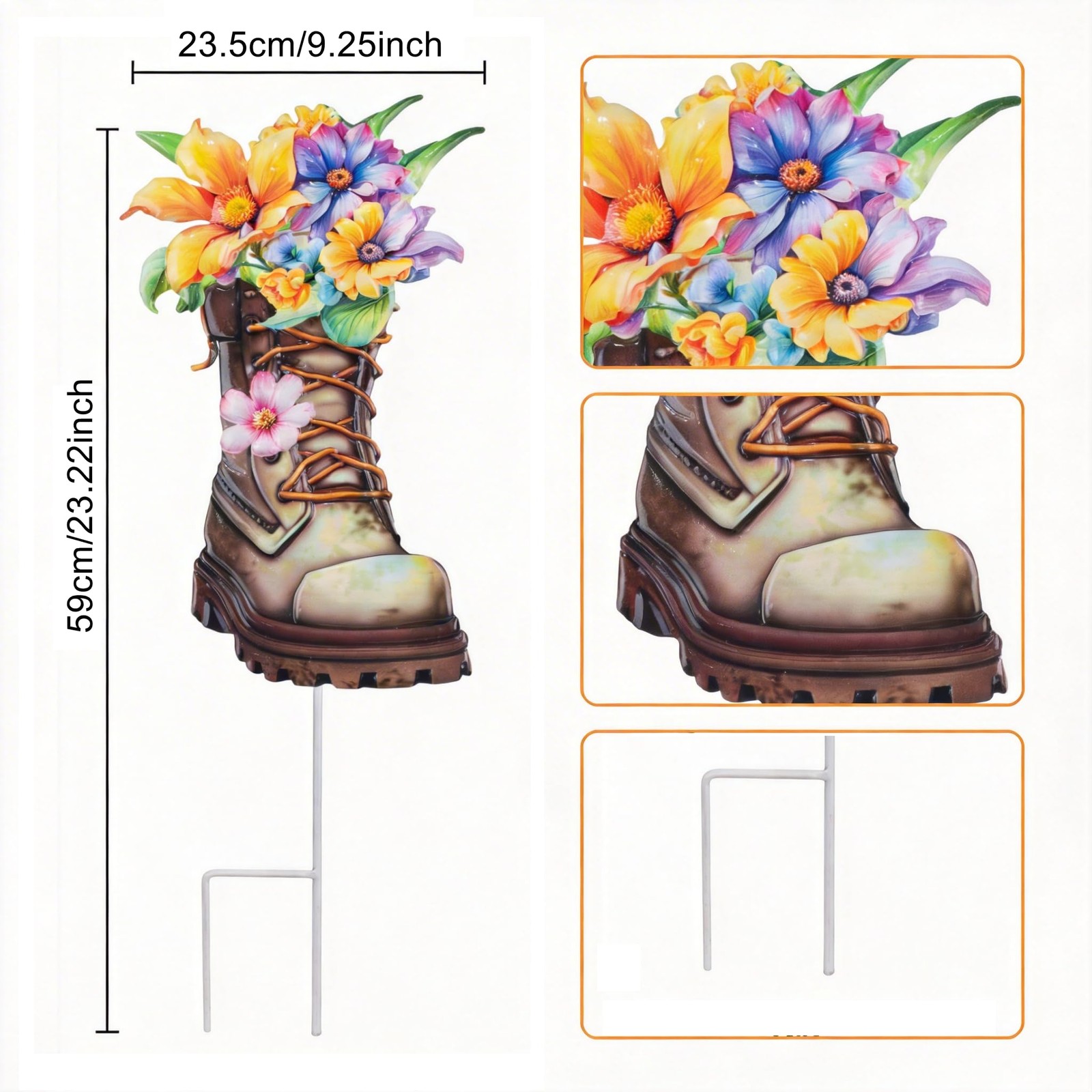 Garden Decor for Outside, 23″ Decorative Garden Stakes Metal Boot with Flower…