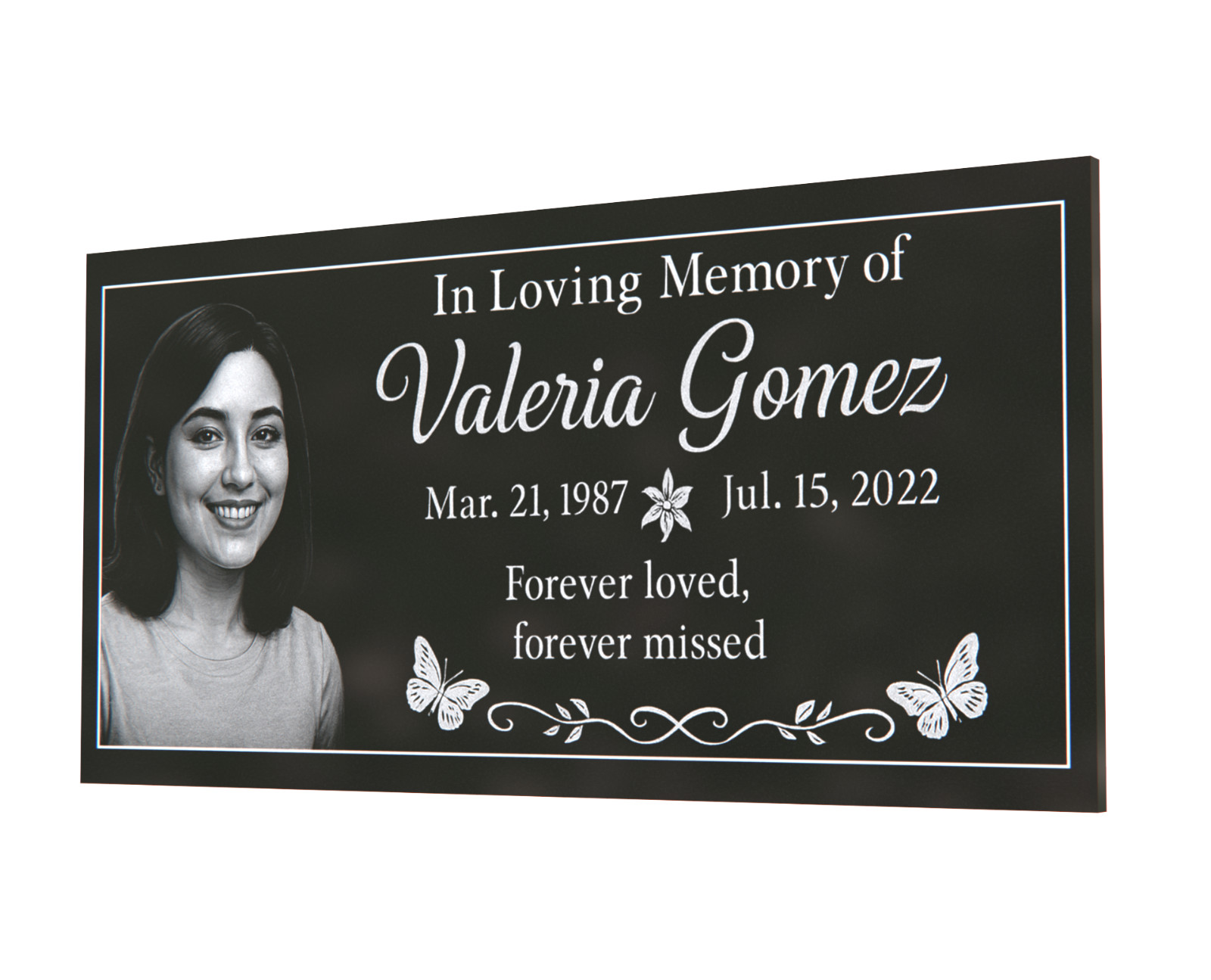 20×10×4″ Black Granite Grave Marker – Custom Portrait & Engraving