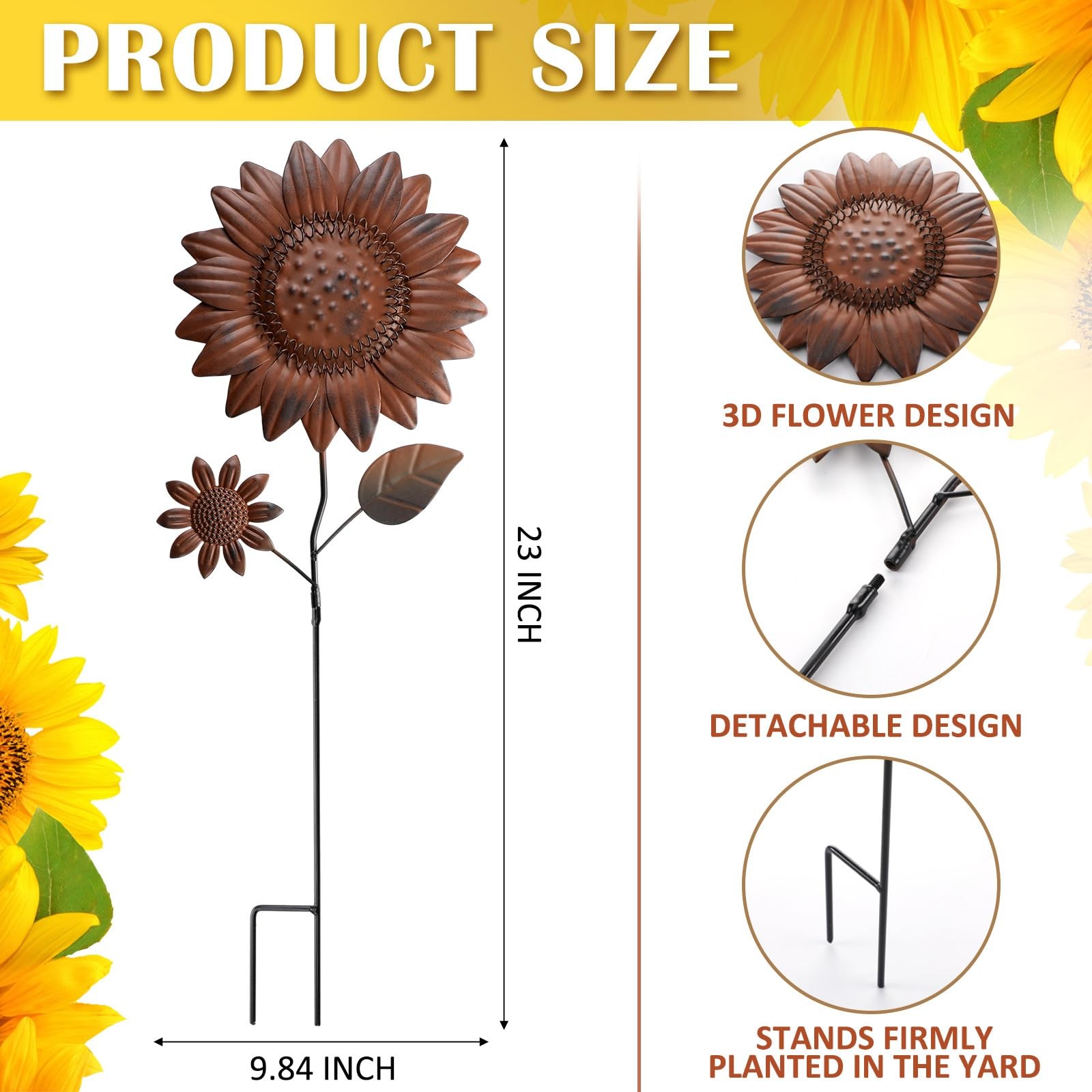 2 Pack Metal Sunflowers Outdoor Decor 22 Inch Vintage Rust Sunflower Decorati…