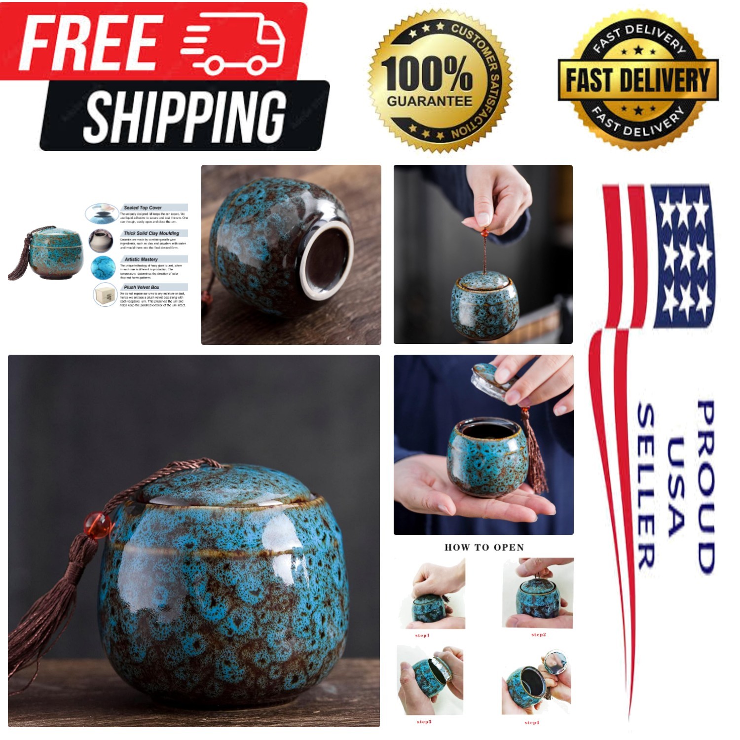 Hand-Kiln Glazed Blue Mini Urn for Cremated Remains – Heartfelt Memory Holder