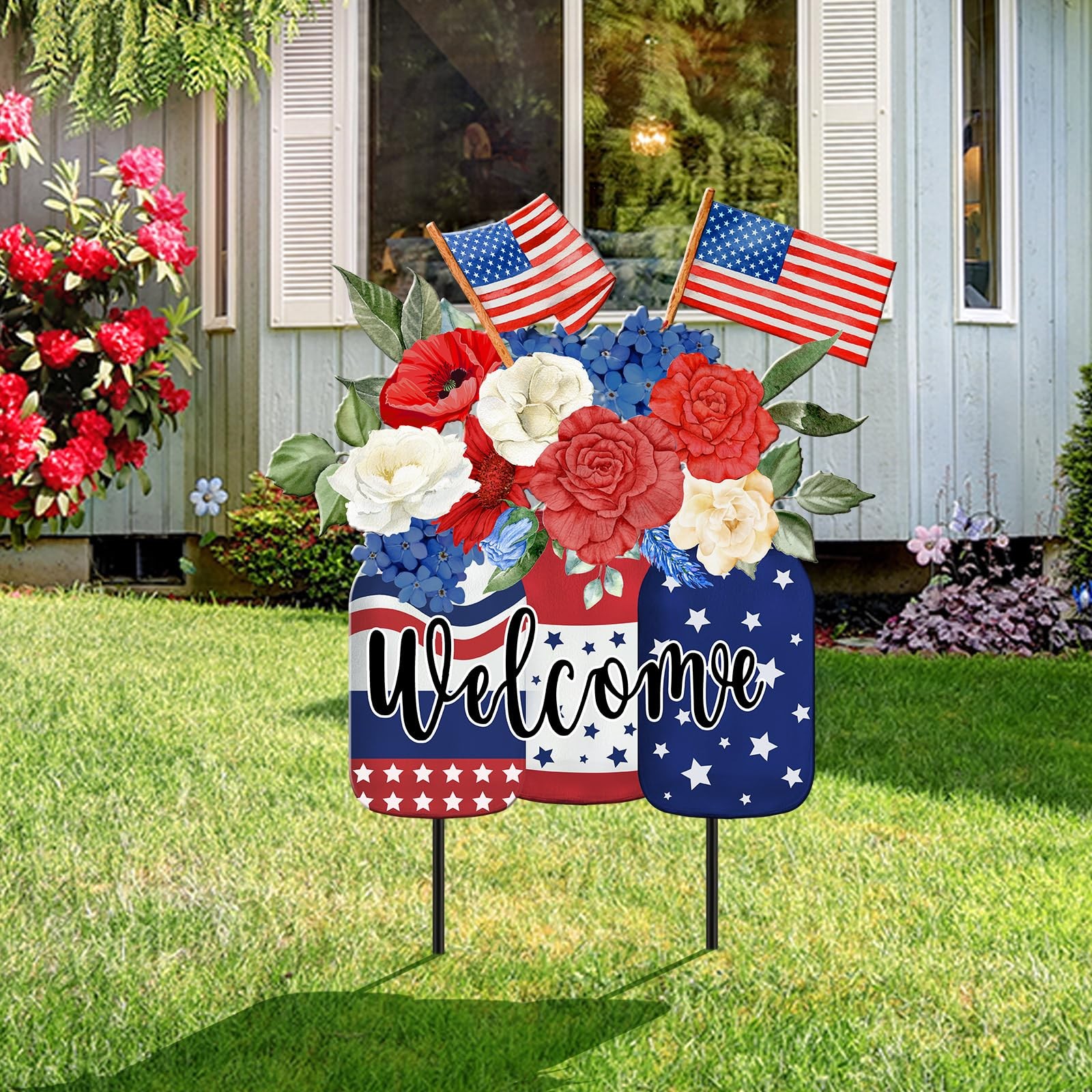 4th of July Yard Sign | Memorial Day Outdoor Decor | American Flag Lawn Sign