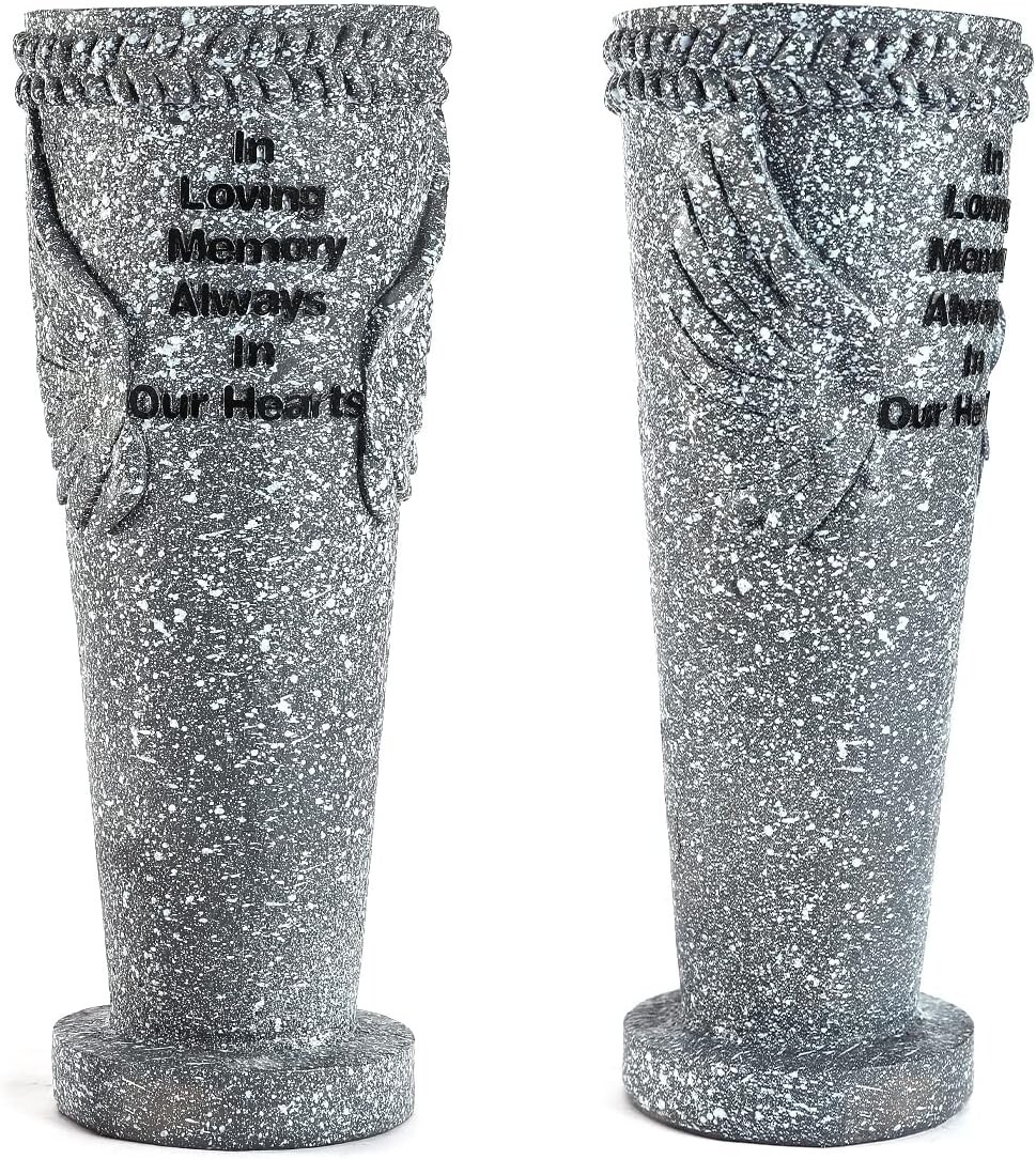 Sympathy Gift Angel Wings Vase for Grave Marker Decorations – Resin Construction