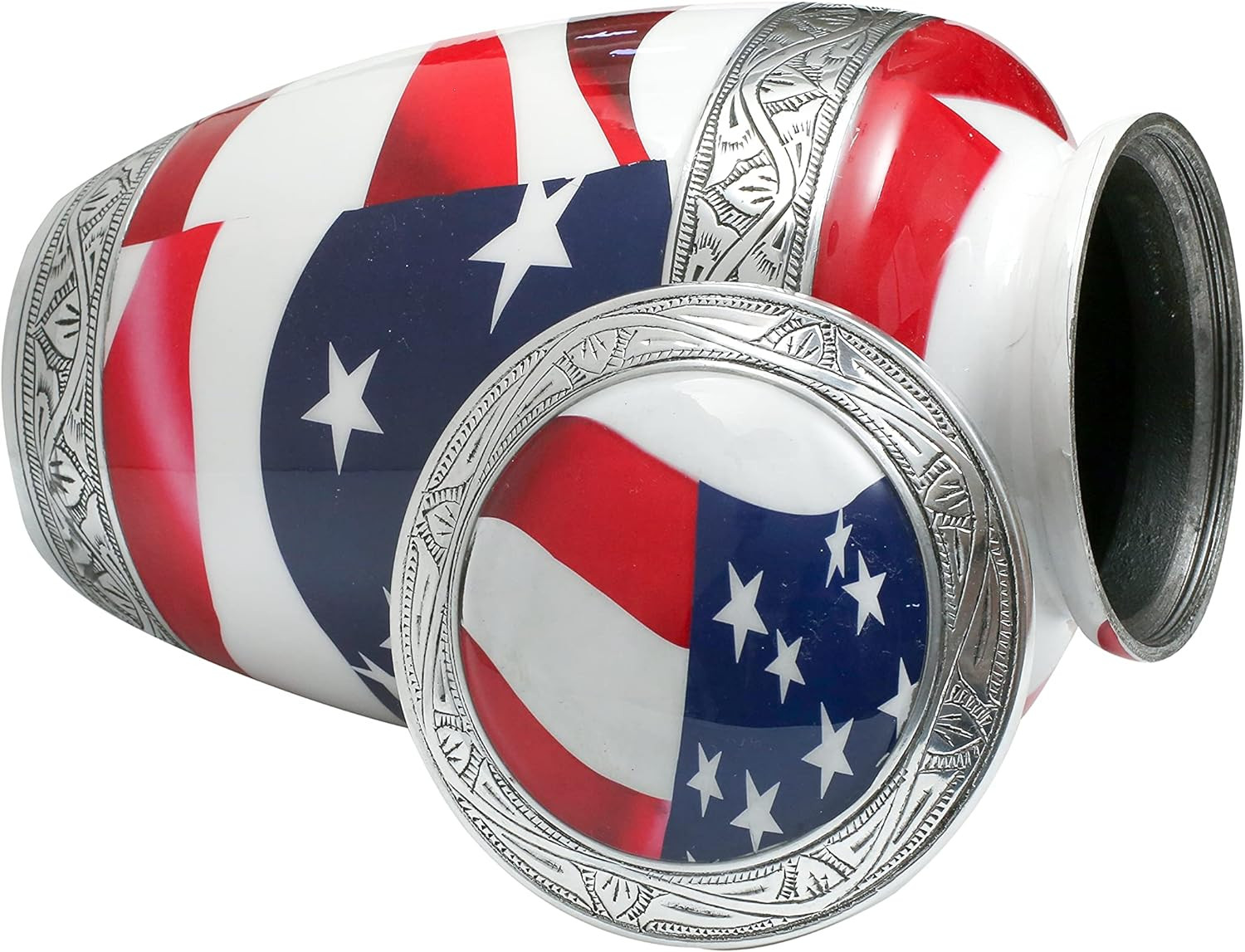 American Flag Hand Engraved Cremation Urn for Adult Human Ashes, Veterans, First