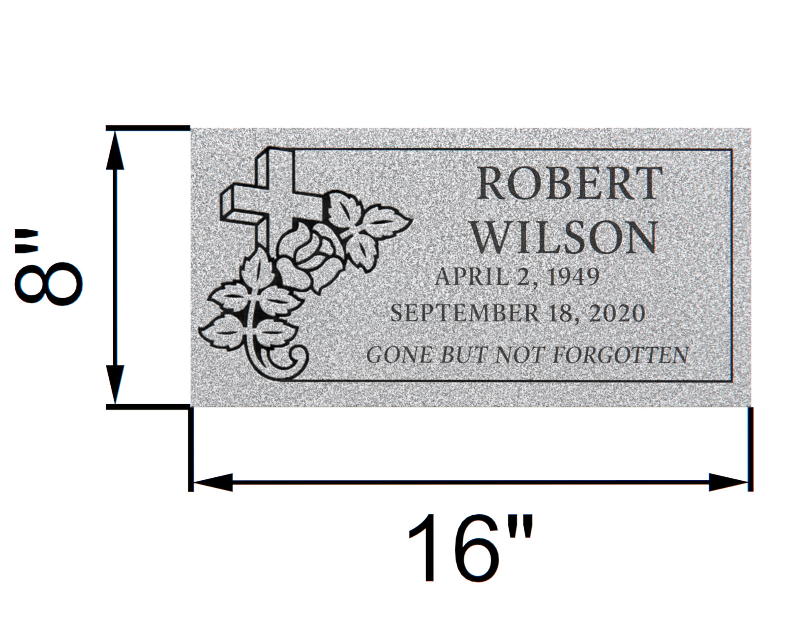 Gray Granite Grave Marker 16″x8″x4″ – Personalized Flat Headstone