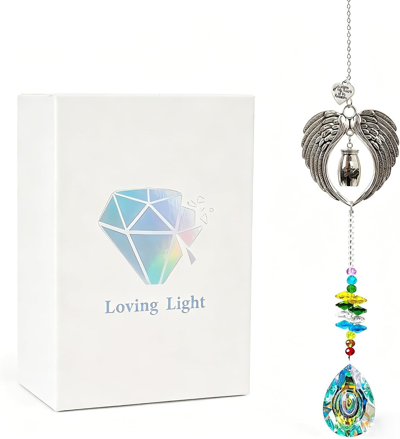 Small Keepsake Urn for Human Ashes,Hanging Angel Wings Crystal Suncatcher Memori