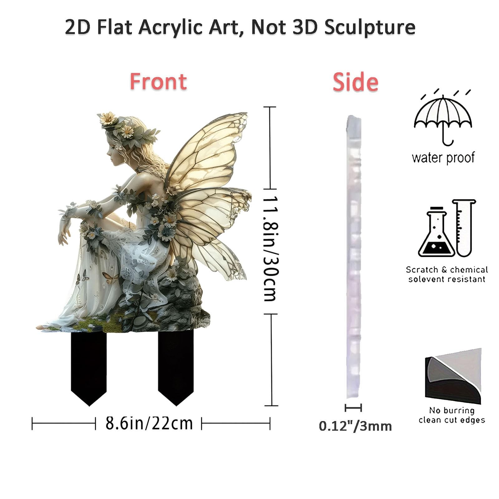 Fairy Garden Stake Decorative, 2D Flat Acrylic Flower Elf Decor Panel, Fairy …