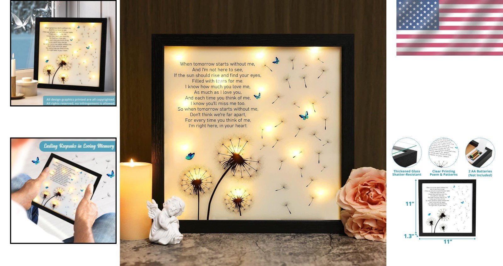 Dandelion Design LED Shadow Box – Thoughtful Memorial Gift for Grief Support