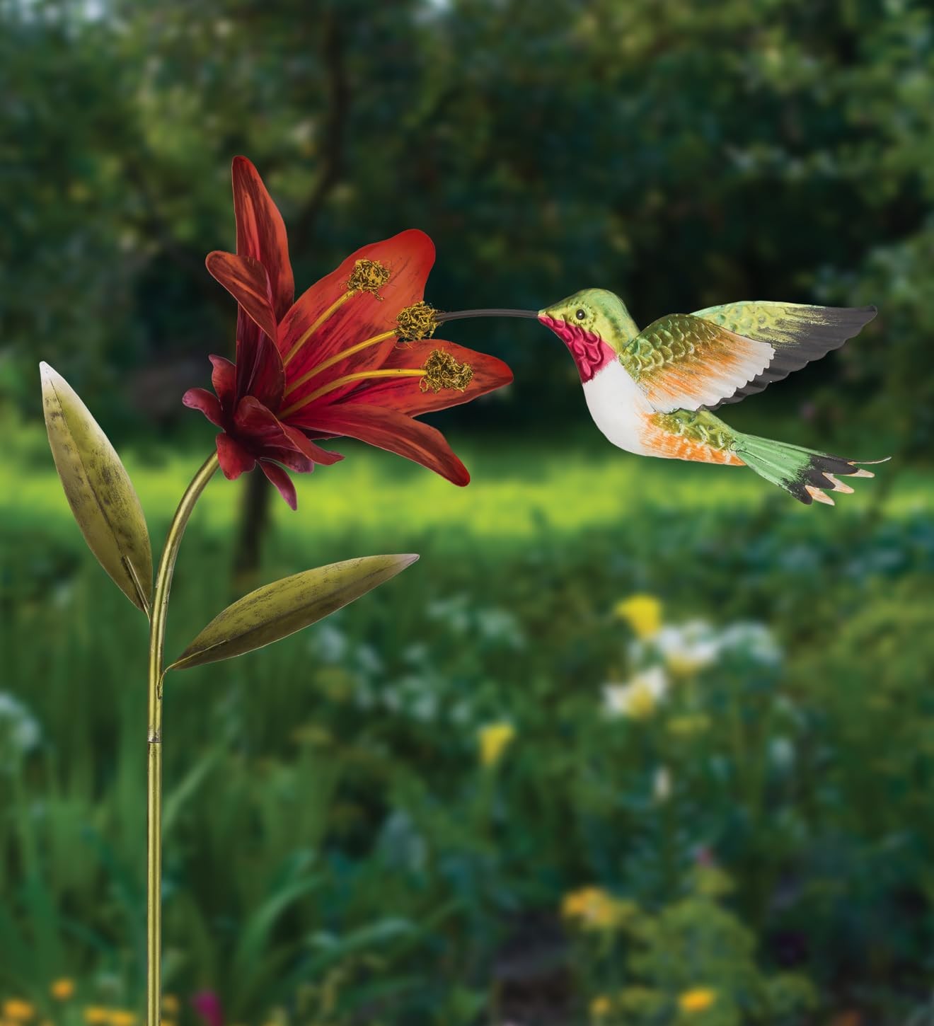 Hummingbird Garden Stake Handcrafted Metal Sculpture for Outdoor Décor
