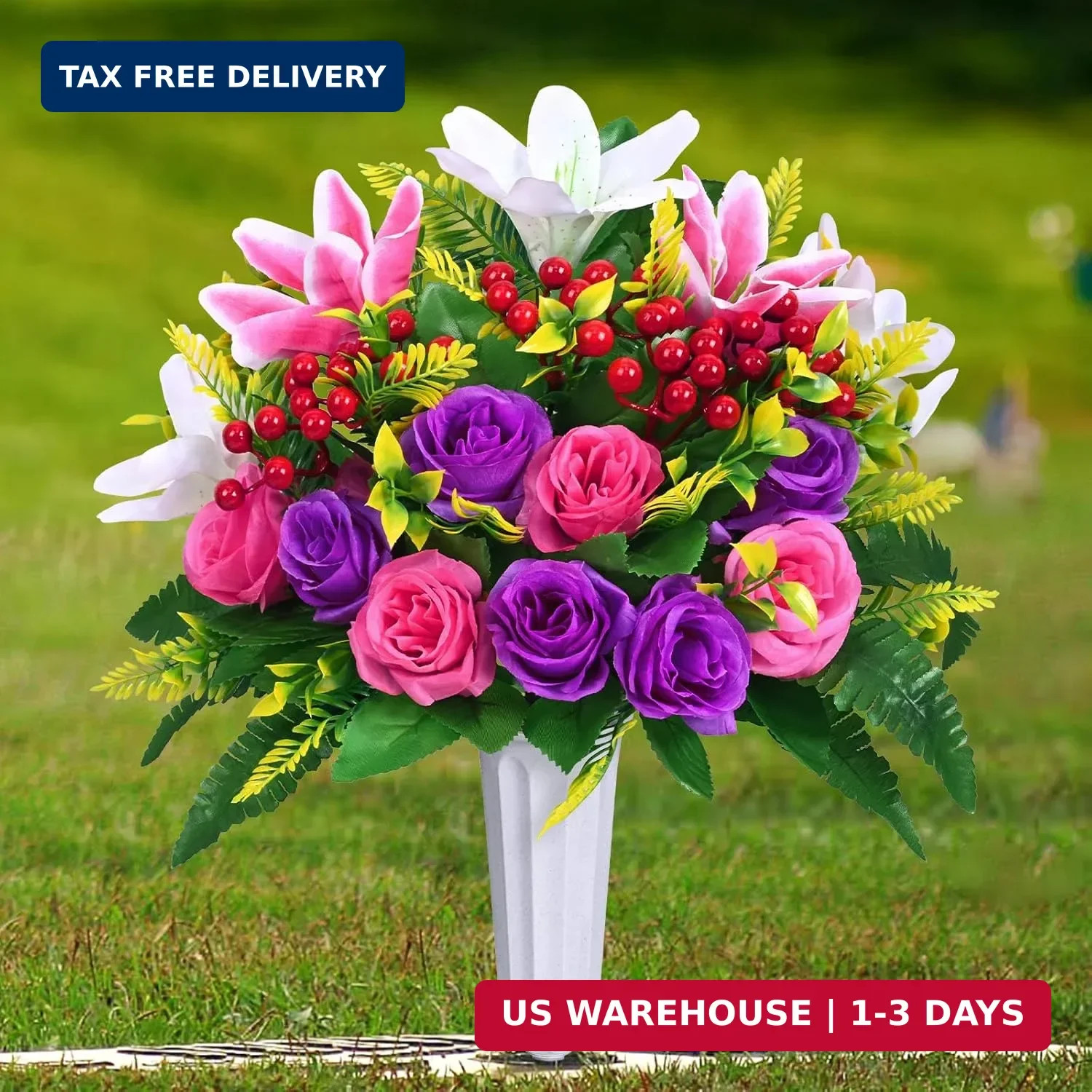 Dolicer 2 Sets Artificial Cemetery Flowers for Grave, Realistic Grave Flowers Me