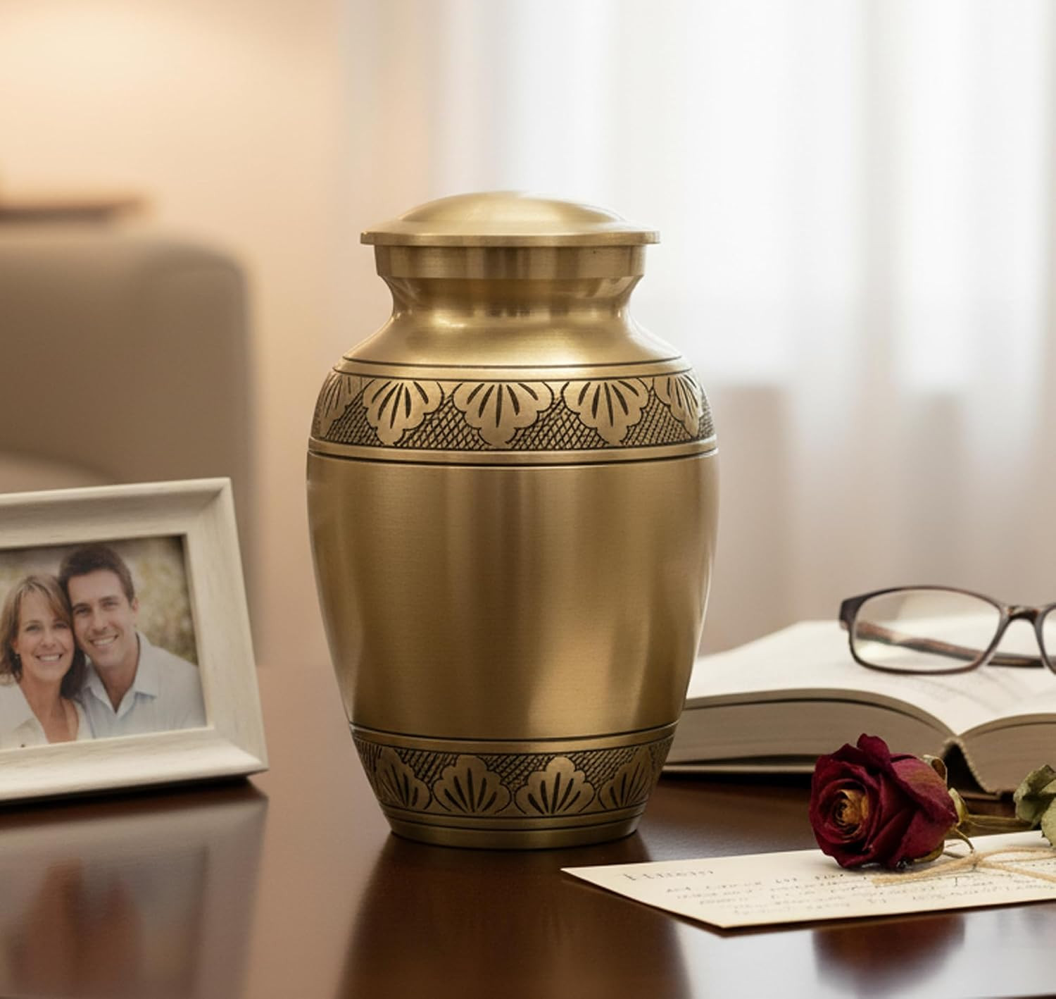 Brass Cremation Urn Memorial Jar Pot Container | Medium Size Urn for Funeral Ash