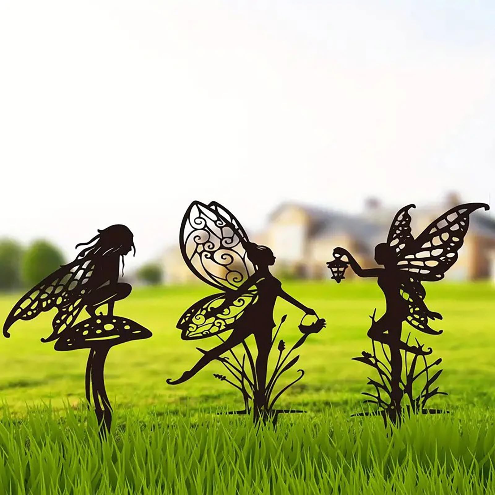 Garden Fairy Metal Flower 3-Piece Set for Yard, Pot, Lawn Decoration Gifts