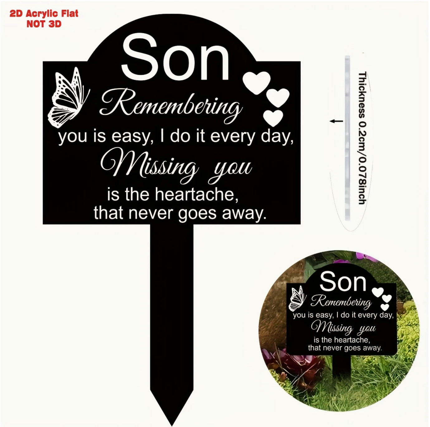 Acrylic Memorial Plaque For Son, Graveside, Cemetery, In Honor, 7.87″x4.92″
