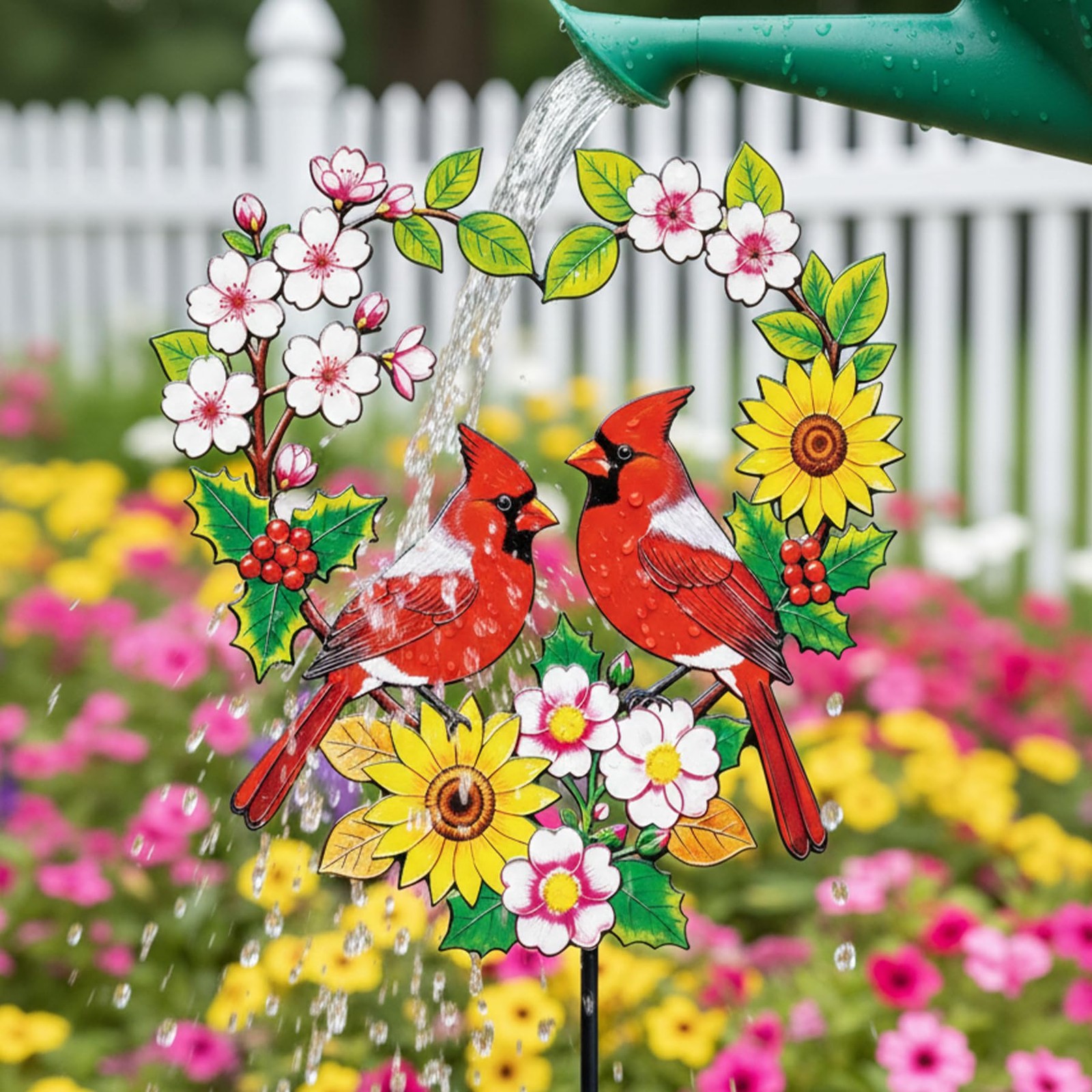 Decorative Garden Stakes Metal Red Cardinal – Heart Shaped Pair of Red Birds …